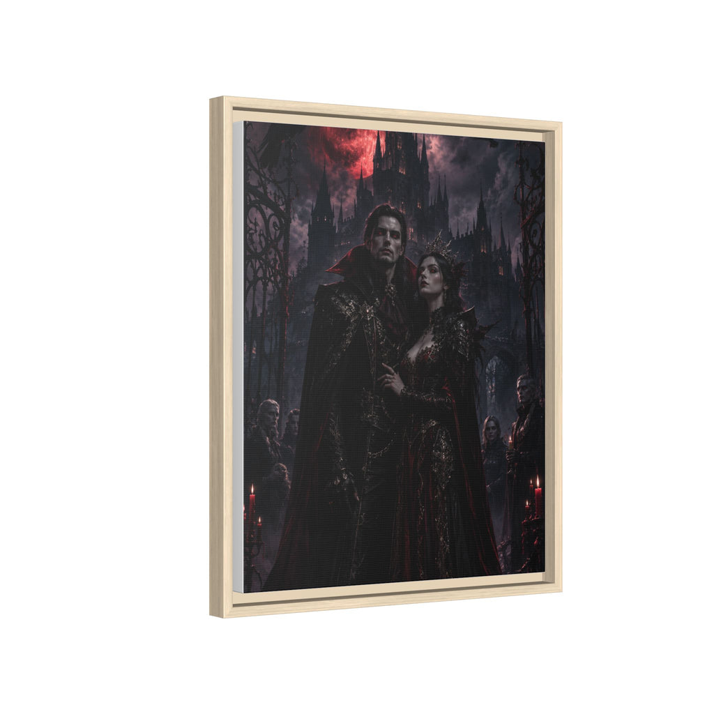 Vampire Couple Matte Framed Canvas Art – Gothic Red Moon Wall Decor