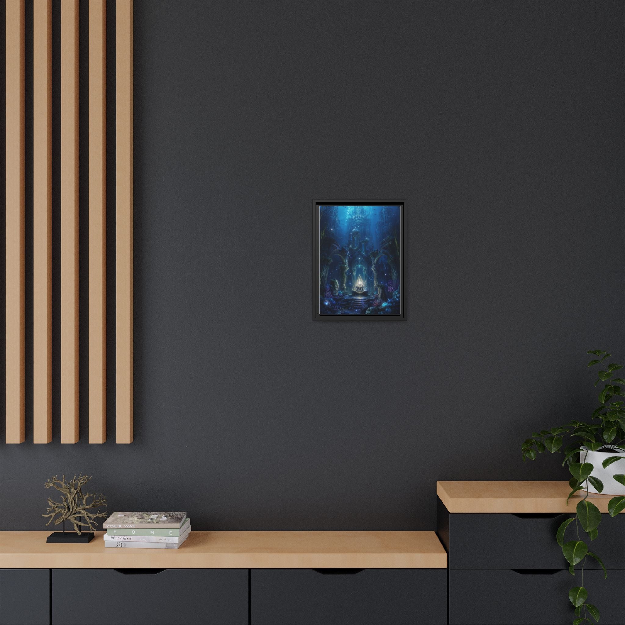 Framed Matte Canvas - Enchanted Underwater Temple Fantasy Art