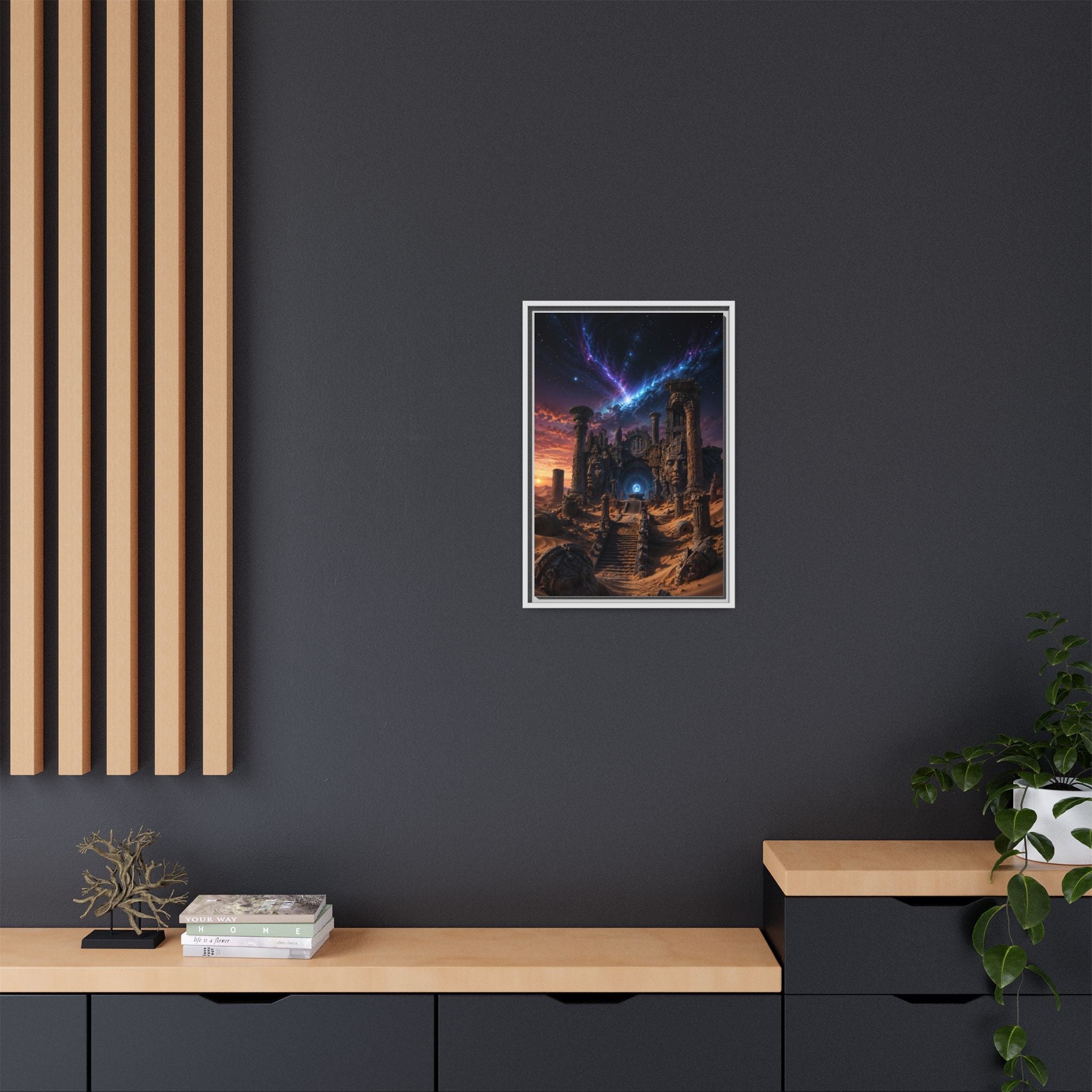Framed Matte Canvas — Mystical Desert Ruins Nightscape