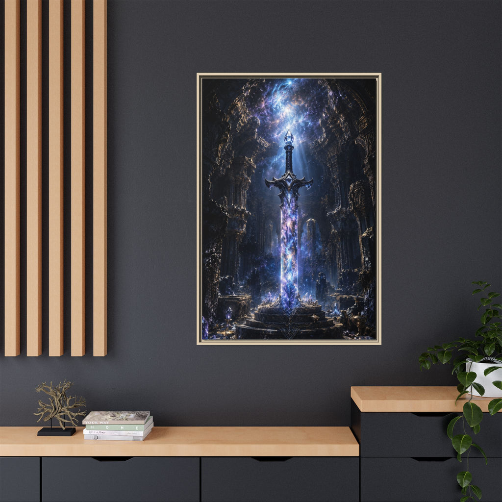 Framed Fantasy Sword Canvas — Mystical Glowing Blade Wall Art