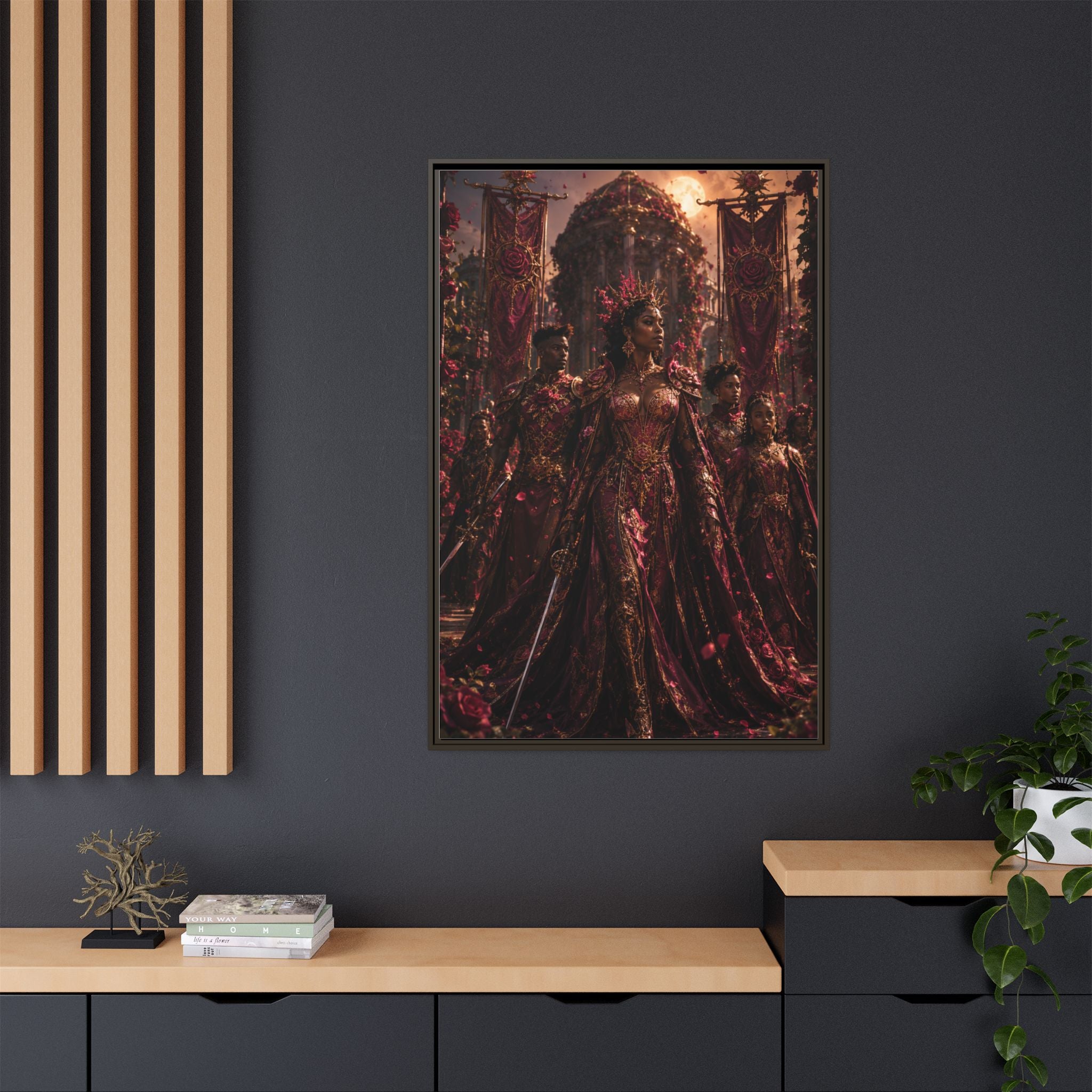 Framed Matte Canvas Art — Regal Fantasy Queen Portrait