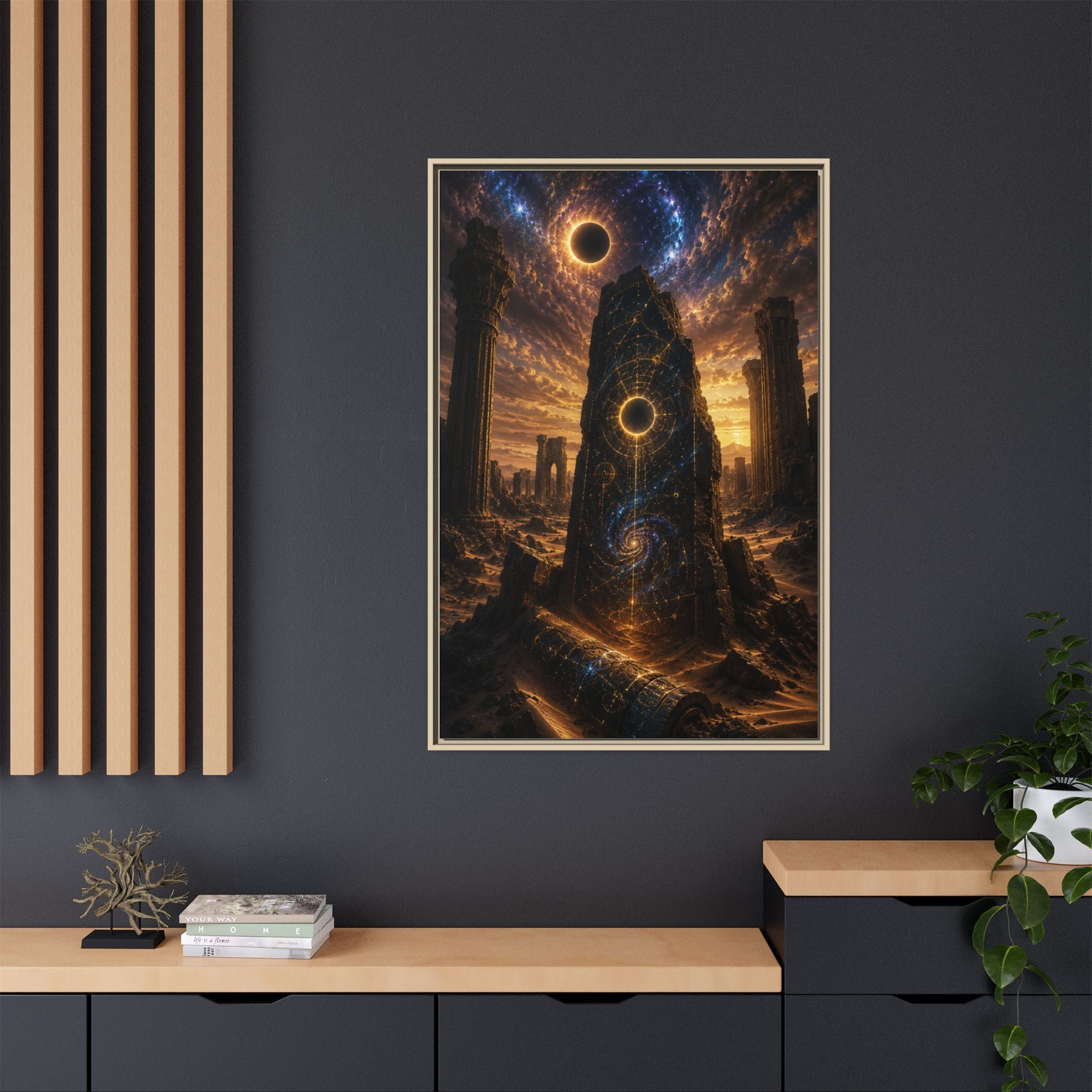 Framed Matte Canvas - Cosmic Obelisk Fantasy Wall Art