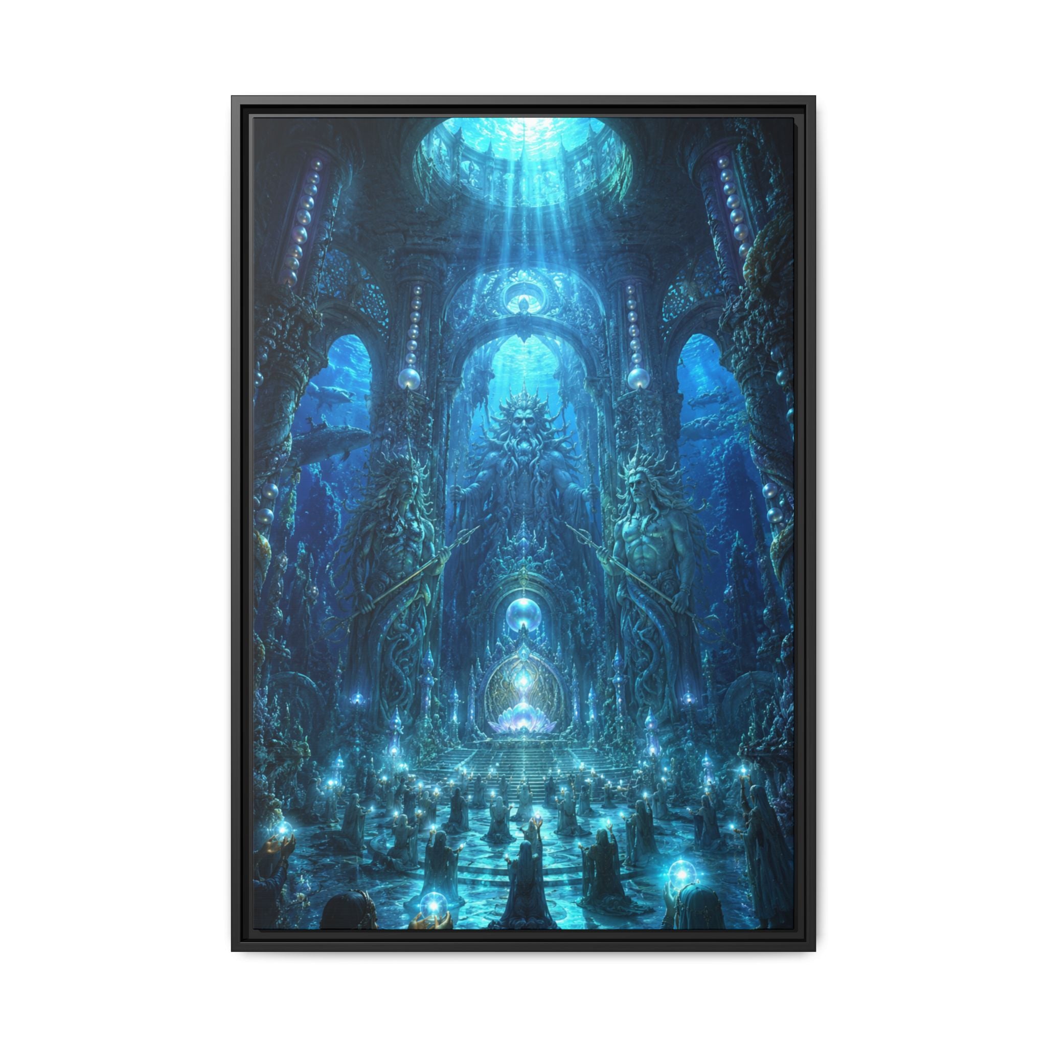 Fantasy Cathedral Fine Art Paper Print — Mystical Blue Ritual Artwork