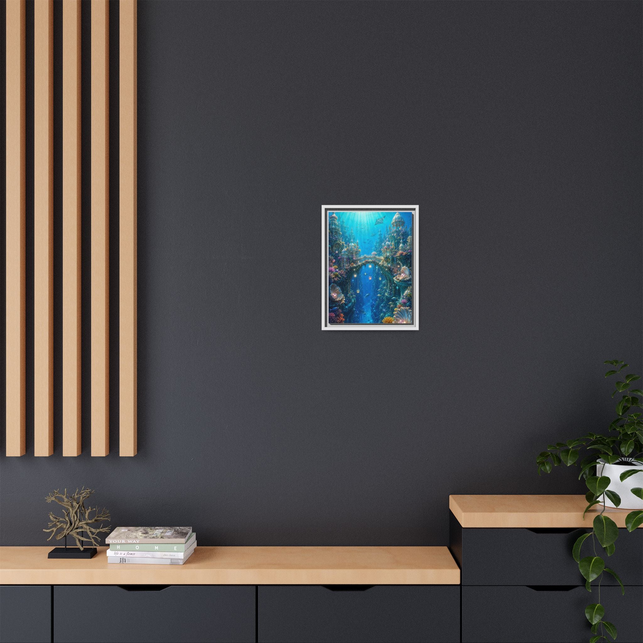 Underwater Fantasy Matte Canvas Framed Print — Ocean City Coral Reef Wall Art