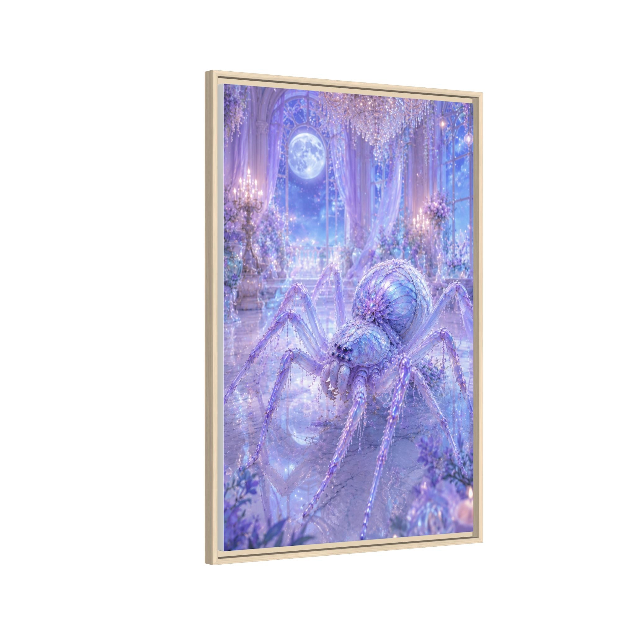Moonlit Spider Fantasy Canvas Print — Lavender Enchanted Wall Art (Framed)
