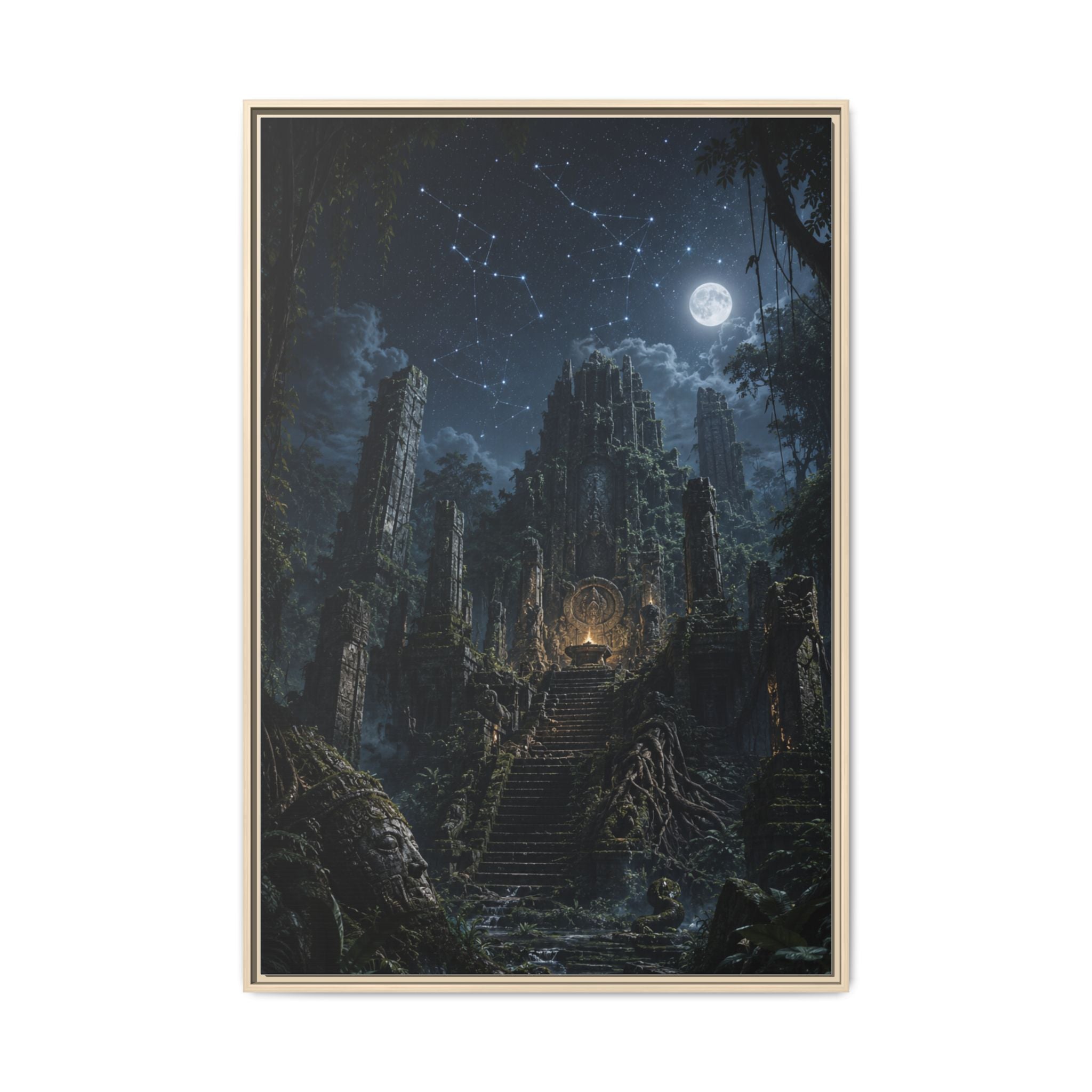 Framed Matte Canvas - Moonlit Ruins Fantasy Wall Art