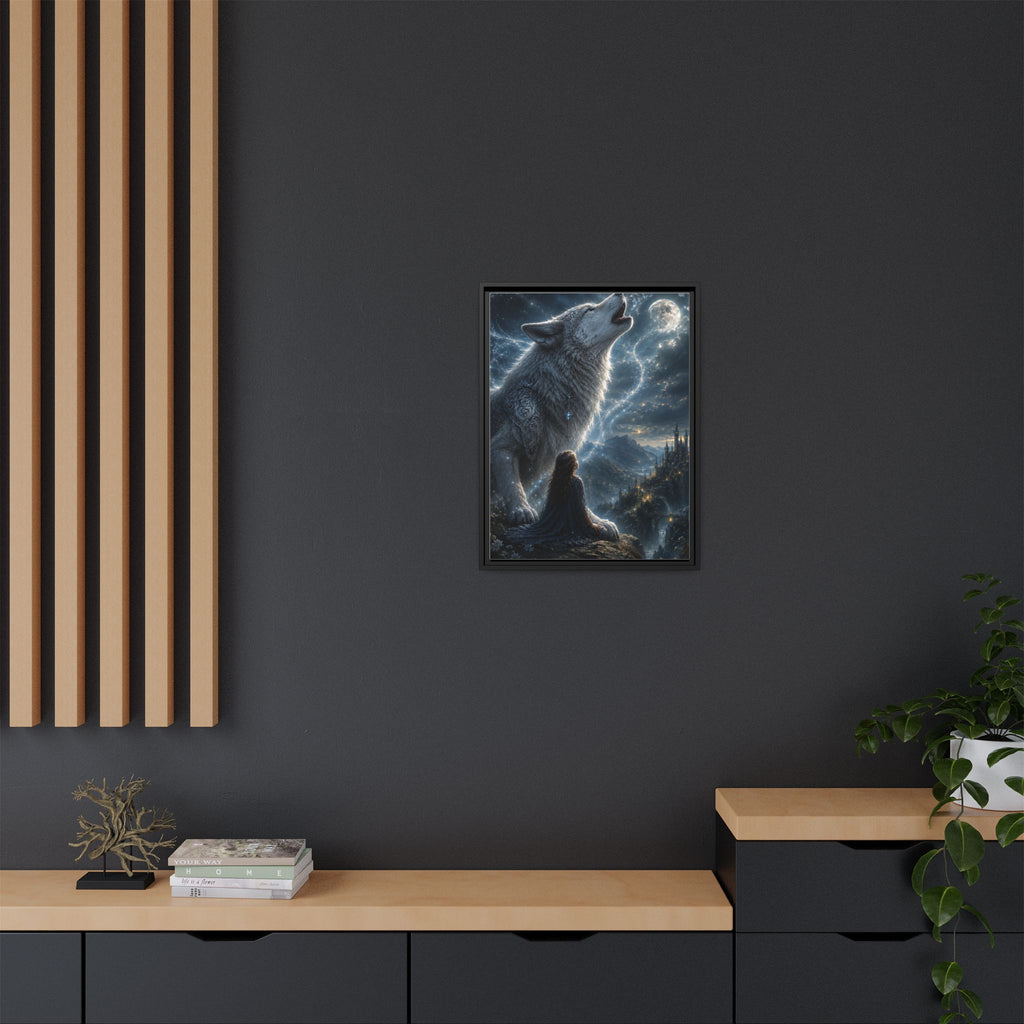 Howling Wolf Moon Matte Canvas Print — Framed Fantasy Wall Art