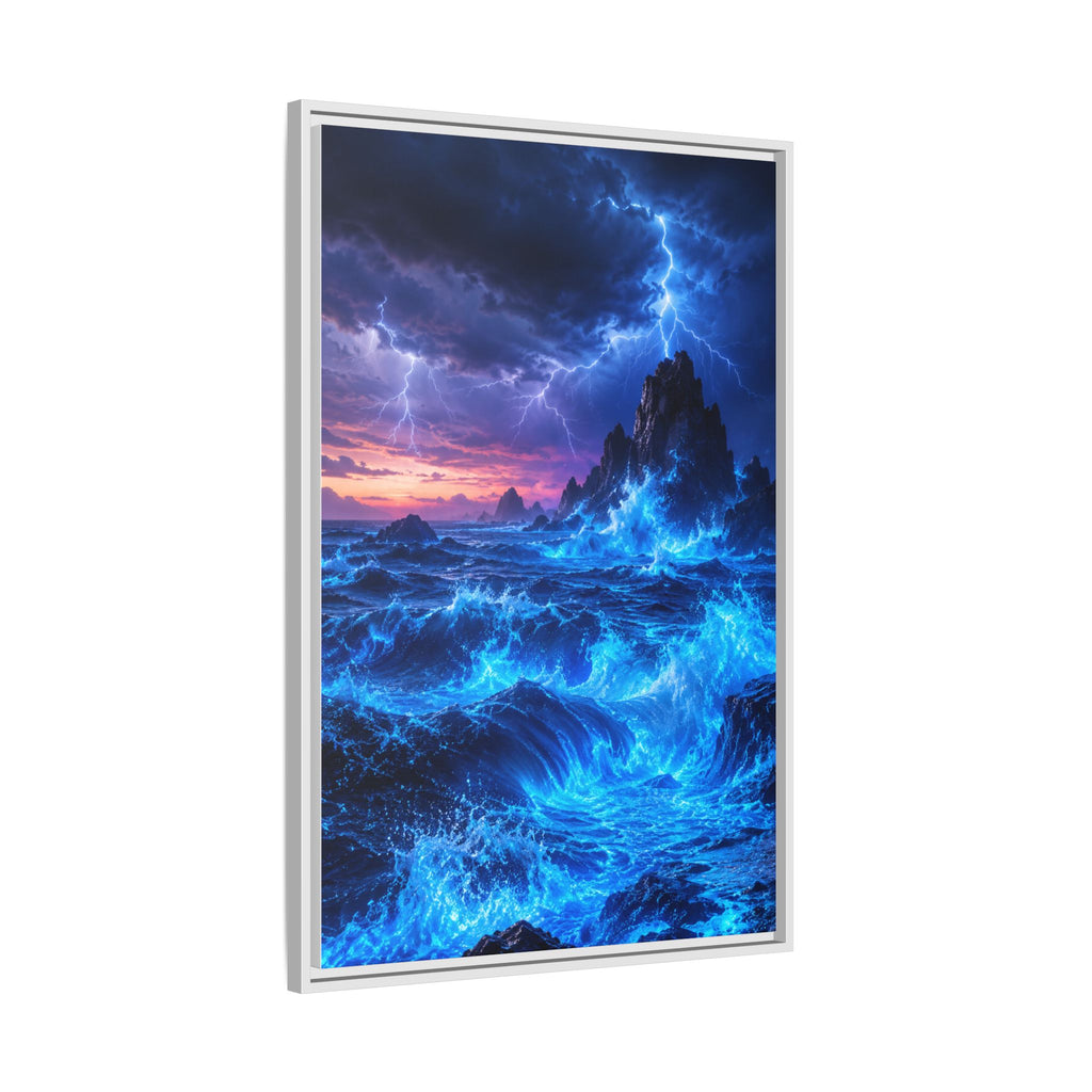 Framed Matte Canvas Art — Electric Stormy Ocean Landscape