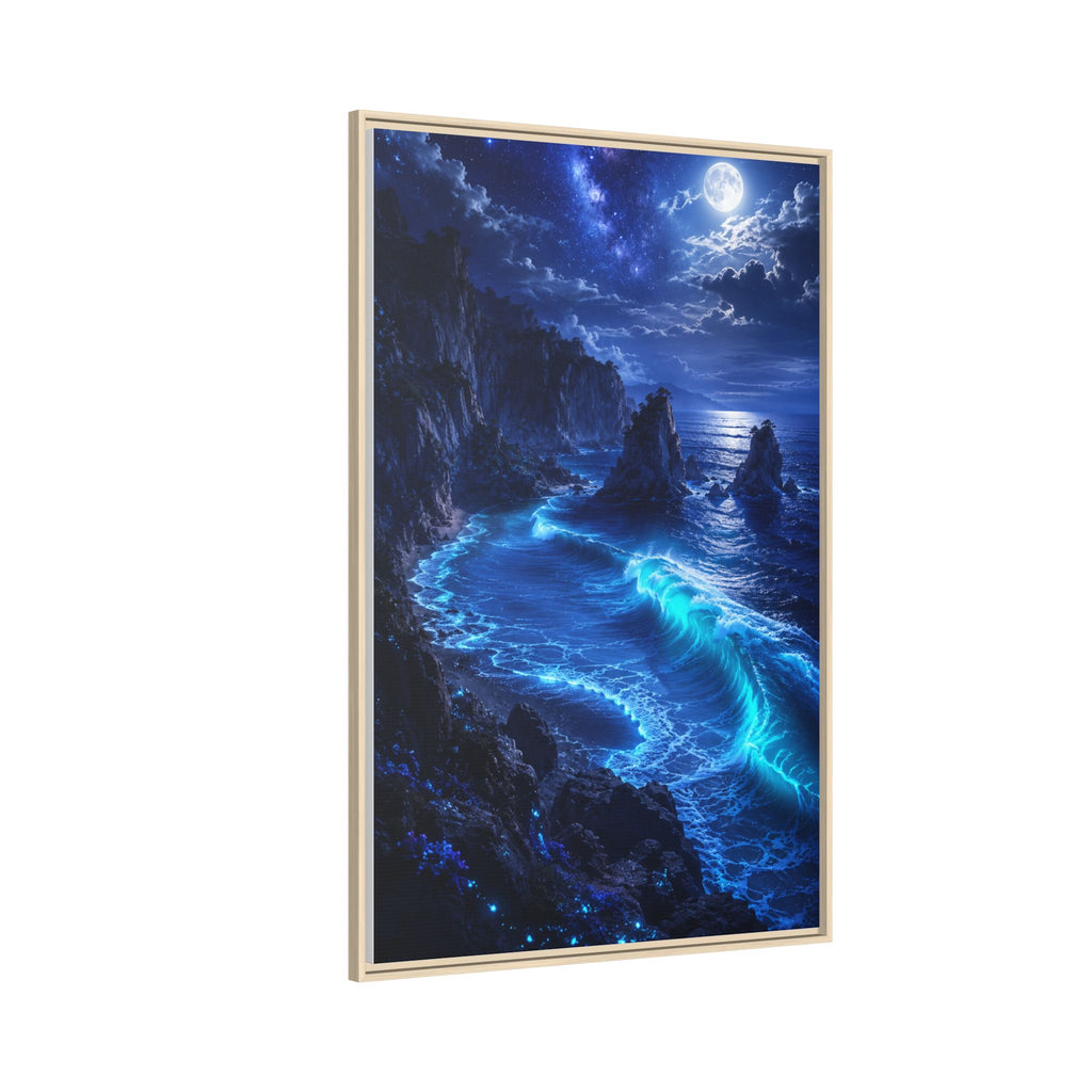 Framed Matte Canvas: Luminous Moonlit Ocean Art Print