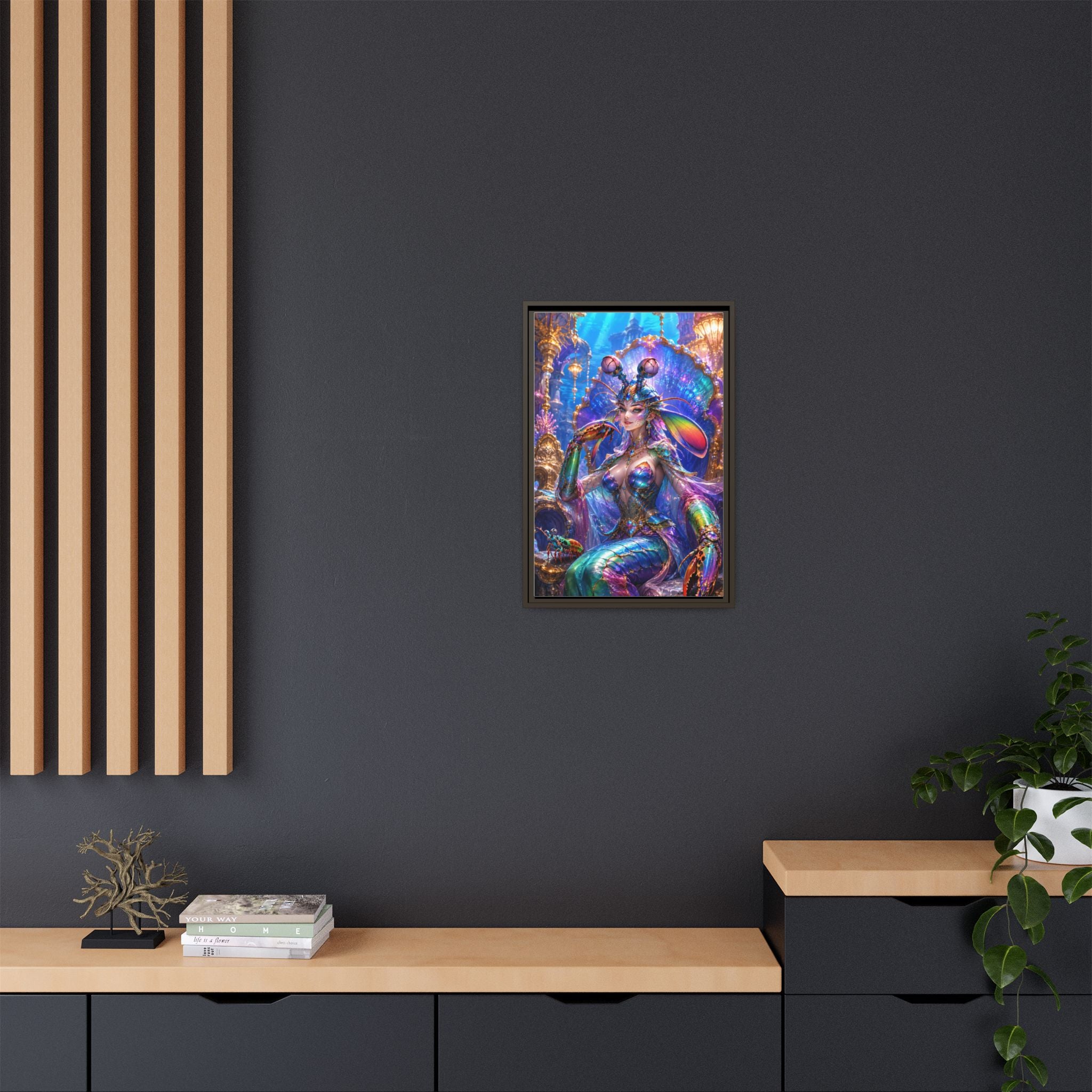 Mermaid Queen Framed Matte Canvas Art — Vibrant Fantasy Underwater Wall Decor
