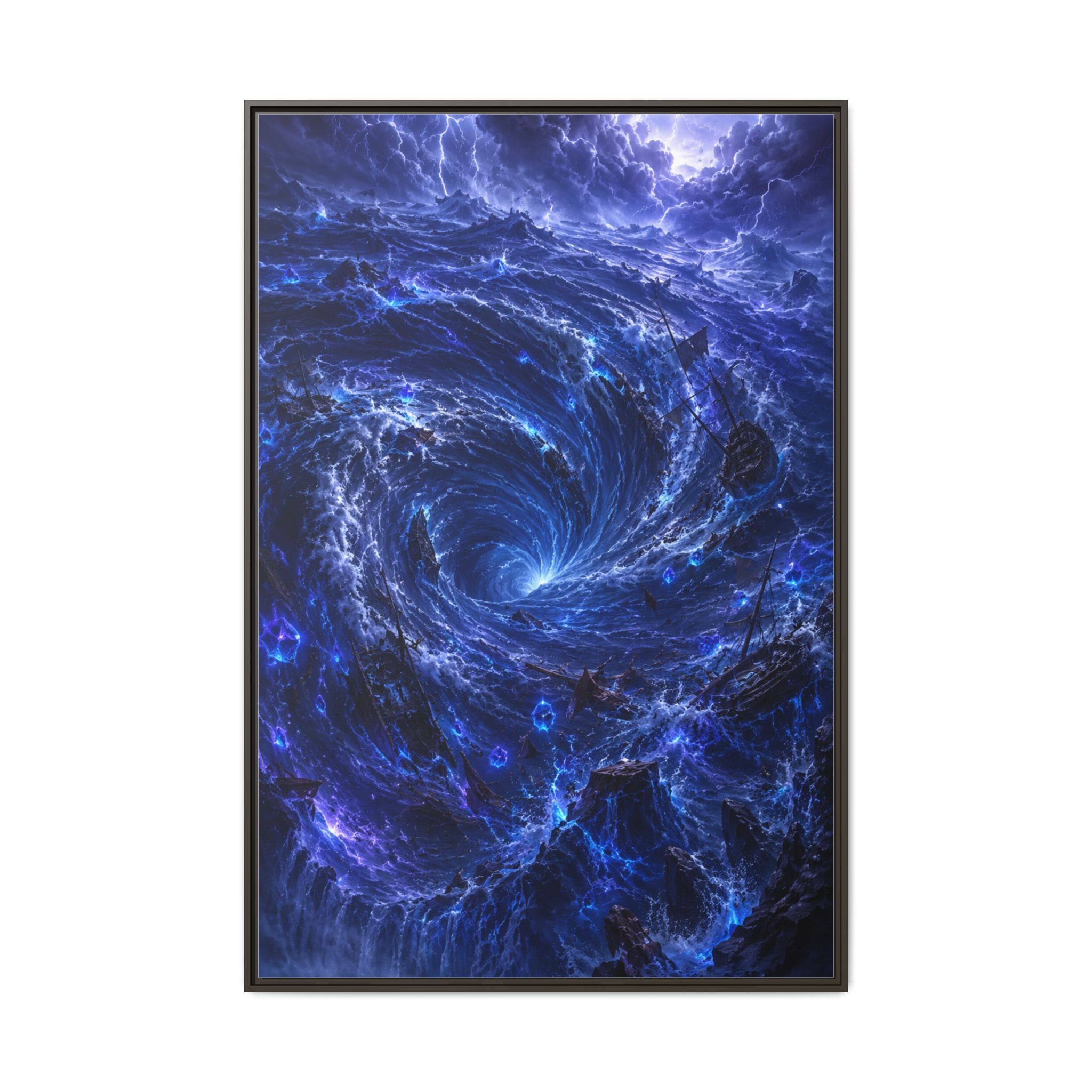 Framed Matte Canvas - Blue Cosmic Vortex Wall Art