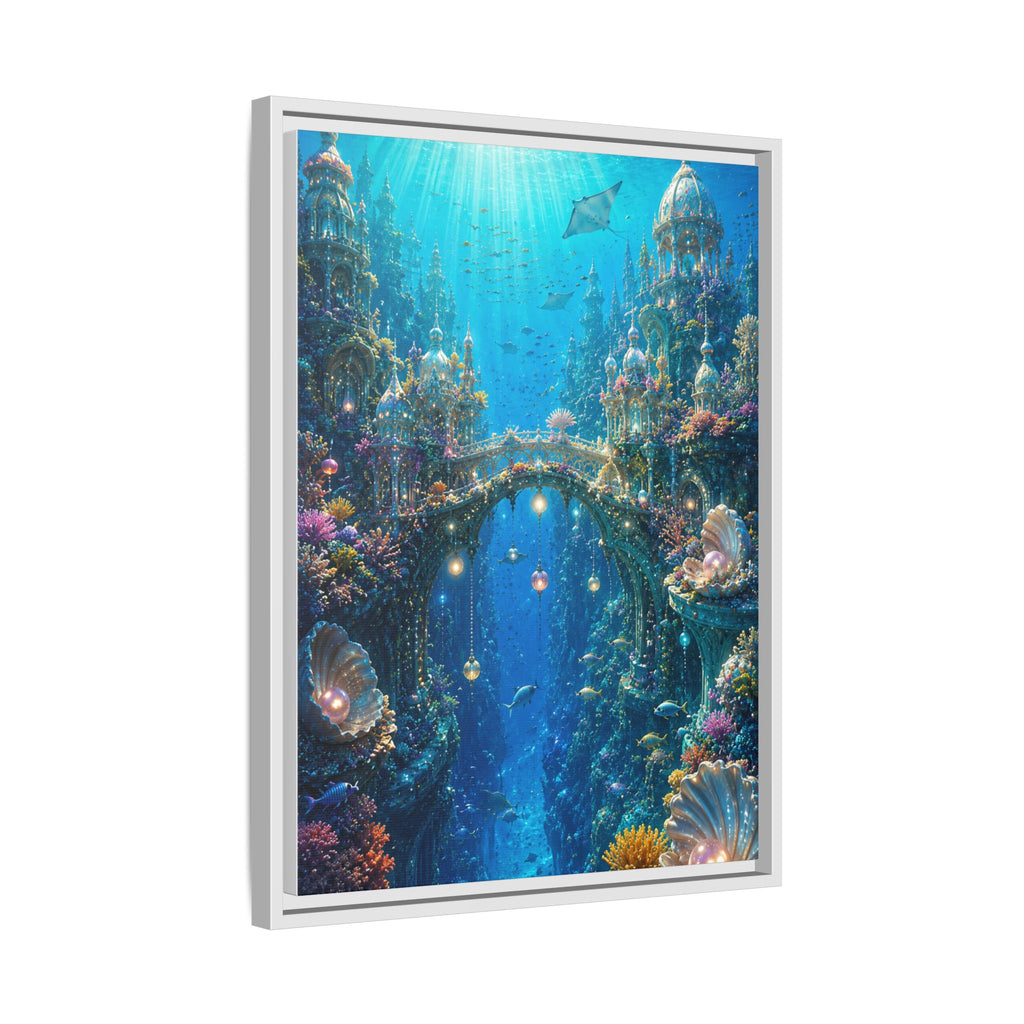Underwater Fantasy Matte Canvas Framed Print — Ocean City Coral Reef Wall Art