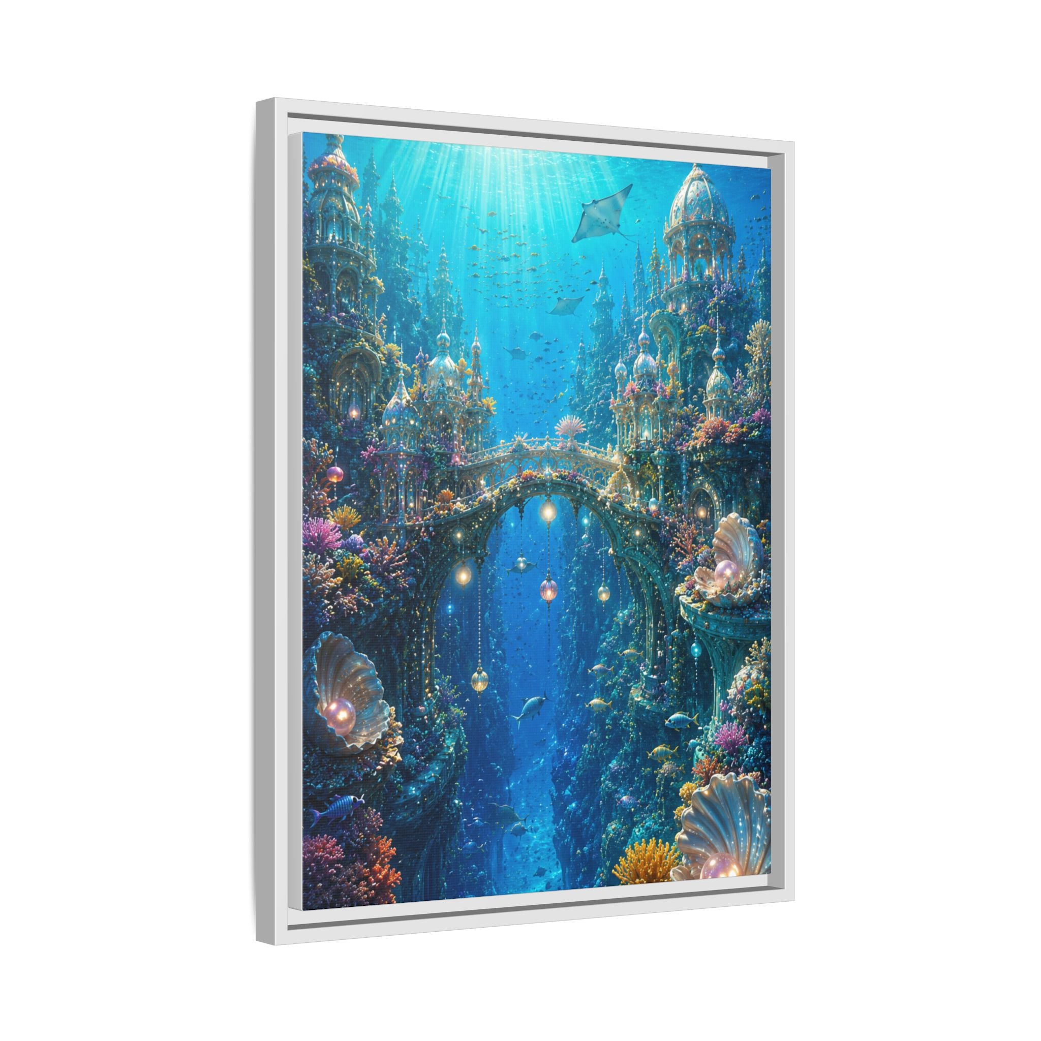 Underwater Fantasy Matte Canvas Framed Print — Ocean City Coral Reef Wall Art