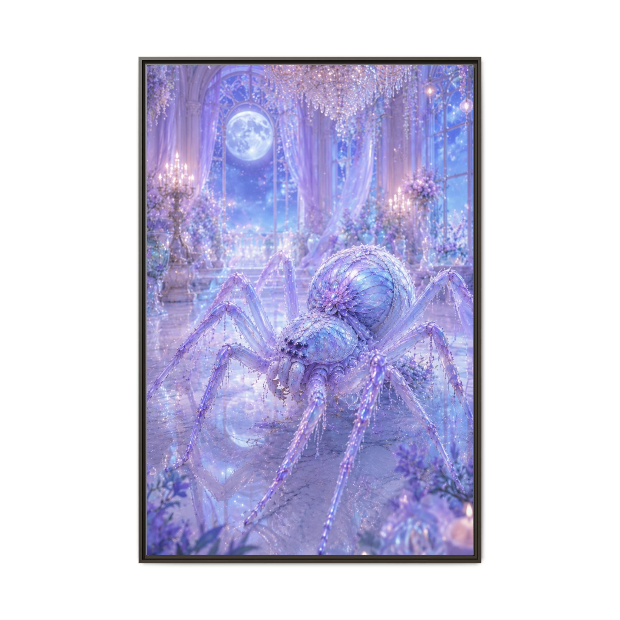 Moonlit Spider Fantasy Canvas Print — Lavender Enchanted Wall Art (Framed)