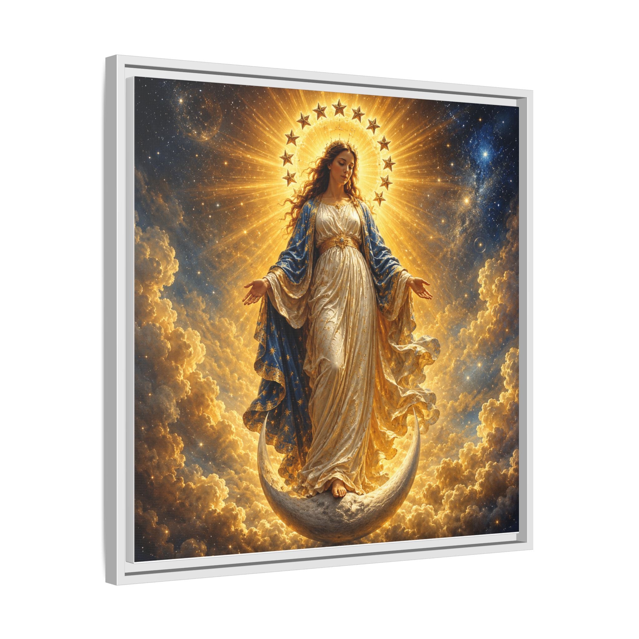 Madonna and Childlike Grace Framed Matte Canvas – Radiant Virgin Mary Wall Art