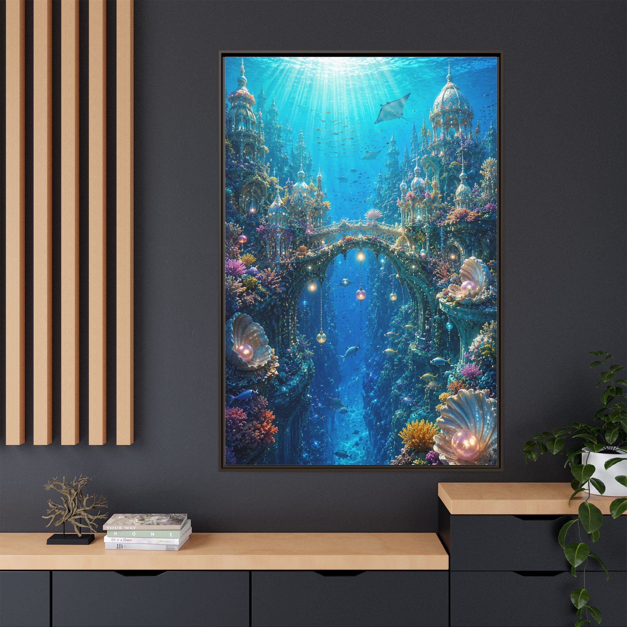 Underwater Fantasy Canvas Print — Framed Matte Ocean City Wall Art