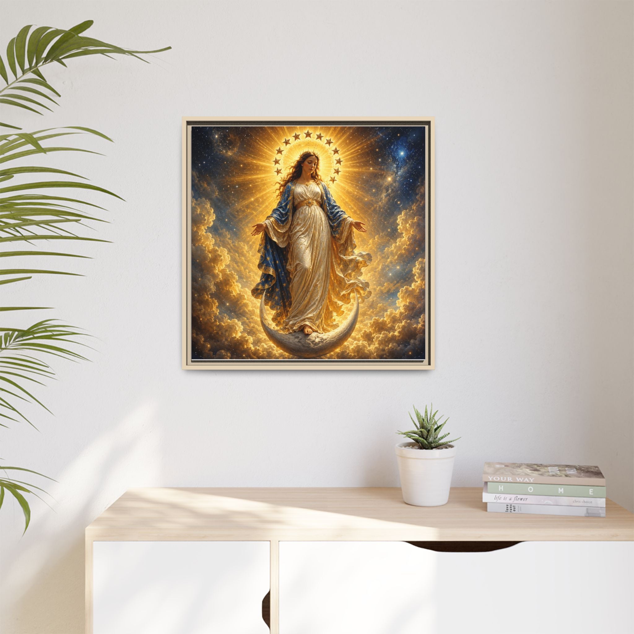 Madonna and Childlike Grace Framed Matte Canvas – Radiant Virgin Mary Wall Art