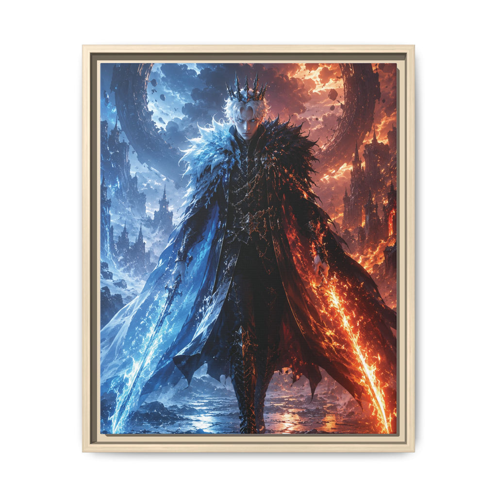 Framed Fantasy Canvas Print — Ice vs Fire Dark Knight Wall Art