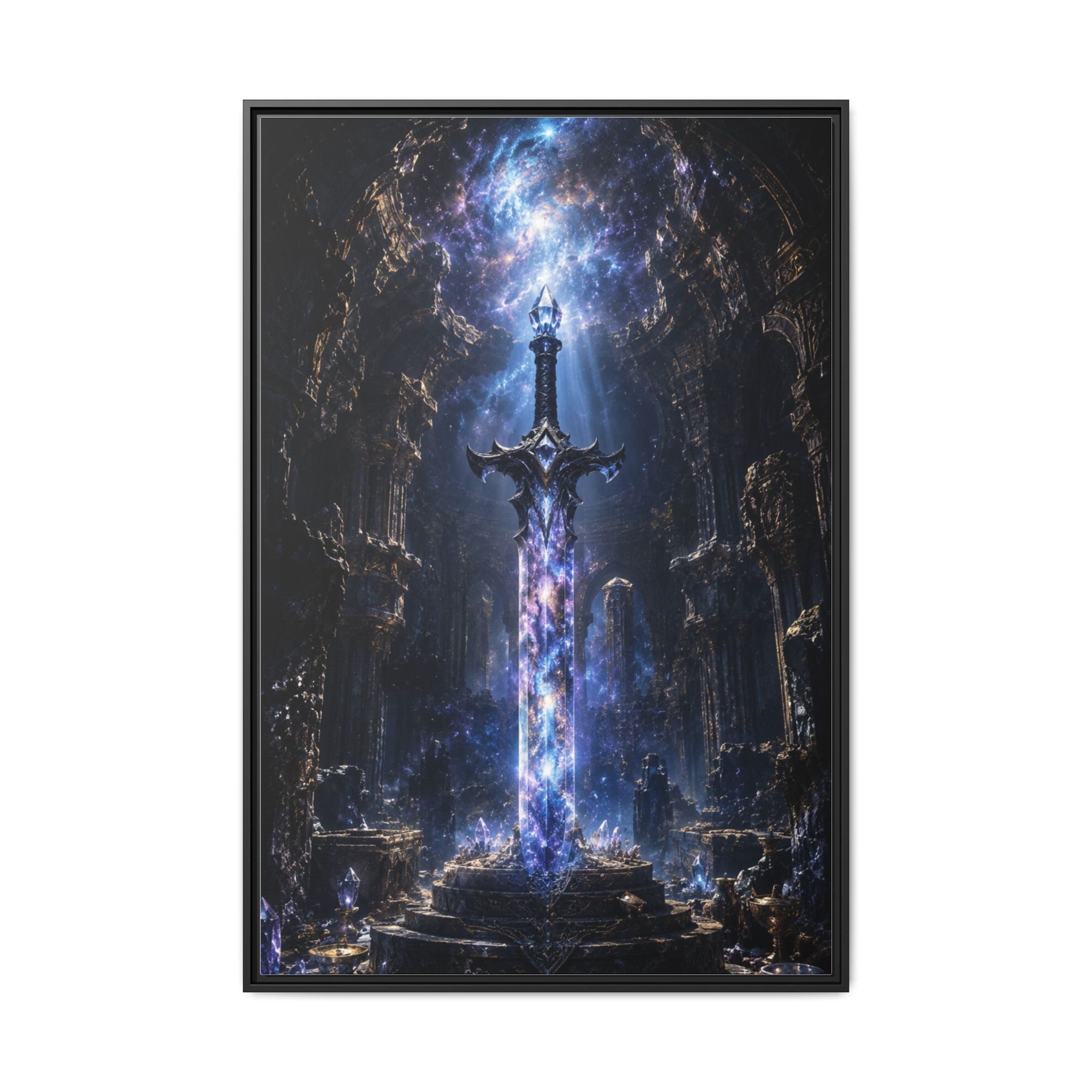 Framed Fantasy Sword Canvas — Mystical Glowing Blade Wall Art
