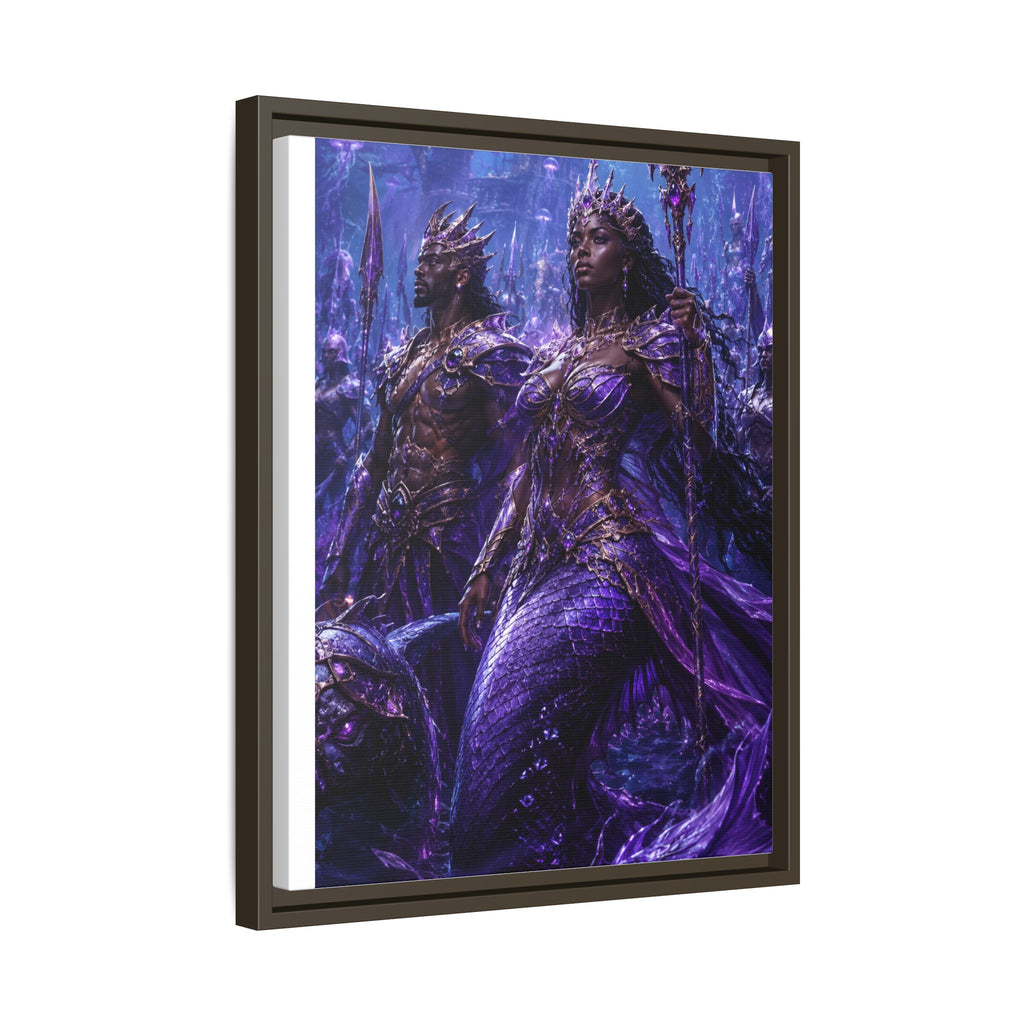 Framed Matte Canvas Print — Regal Underwater Merfolk Royalty (Purple)