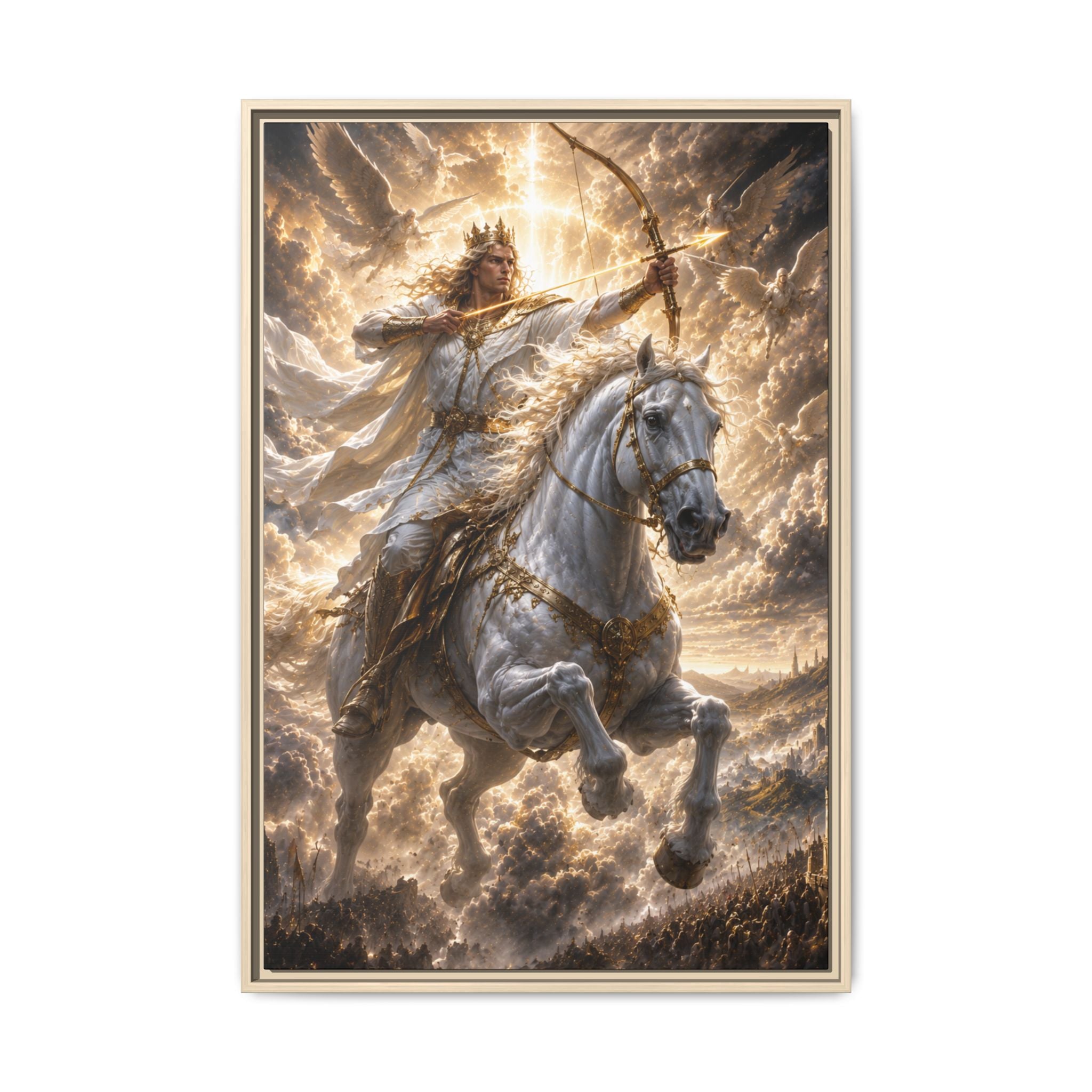 Mythic Warrior on White Steed — Fine Art Paper Print Wall Art