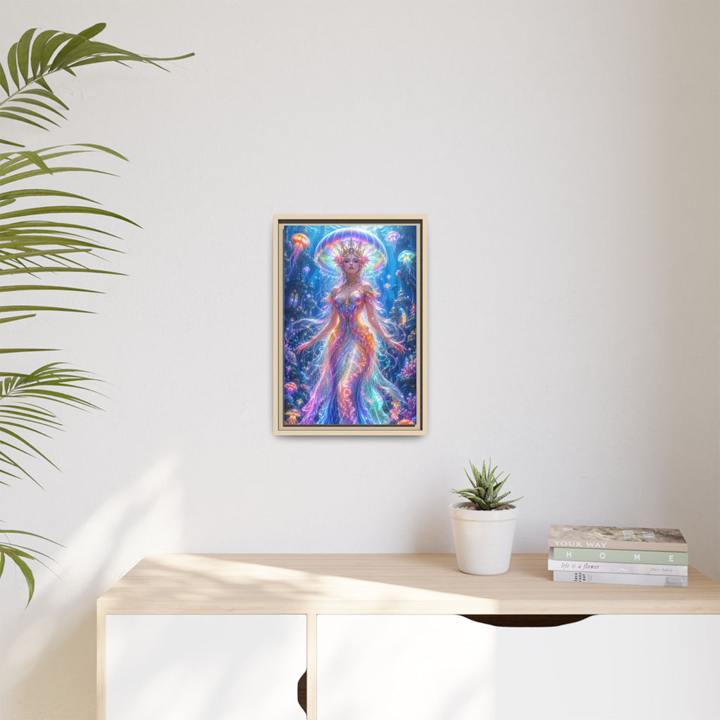 Jellyfish Queen Framed Canvas Art — Vibrant Mermaid Goddess Wall Print