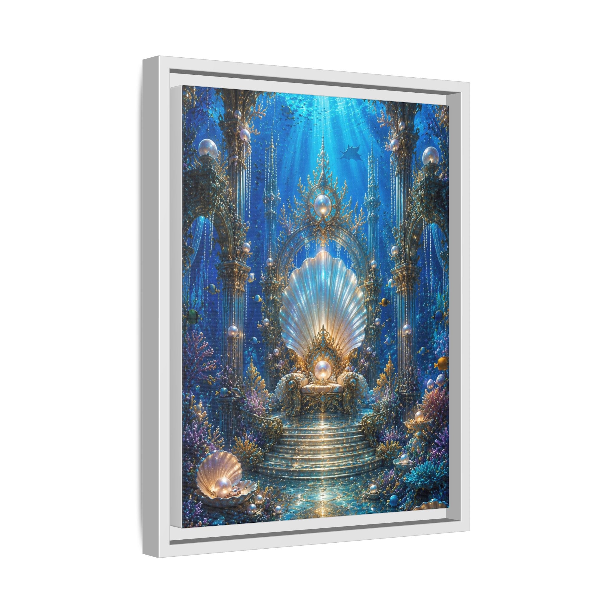 Underwater Palace Framed Canvas Art — Mermaid Throne Ocean Fantasy Print
