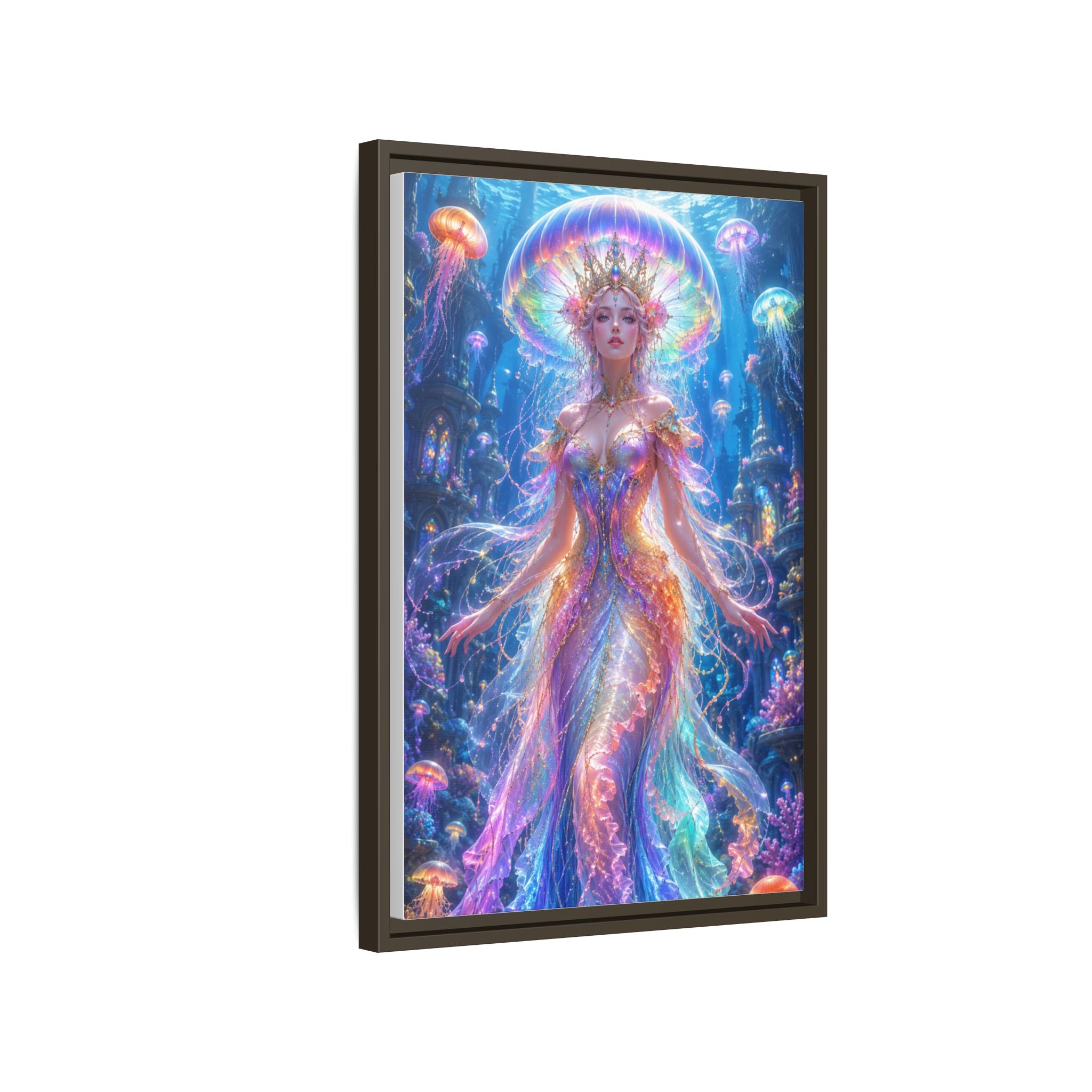 Jellyfish Queen Framed Canvas Art — Vibrant Mermaid Goddess Wall Print