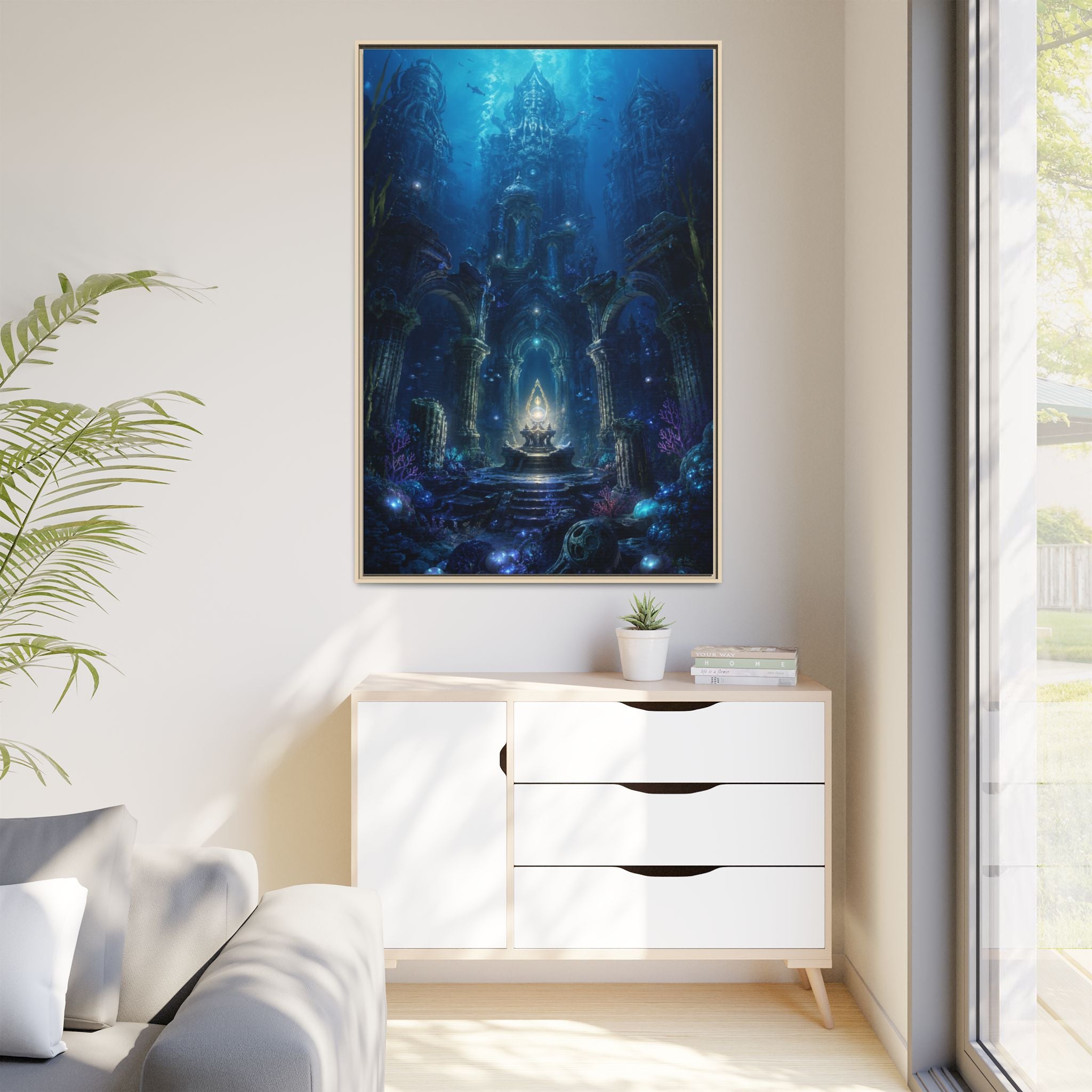 Framed Matte Canvas - Enchanted Underwater Temple Fantasy Art