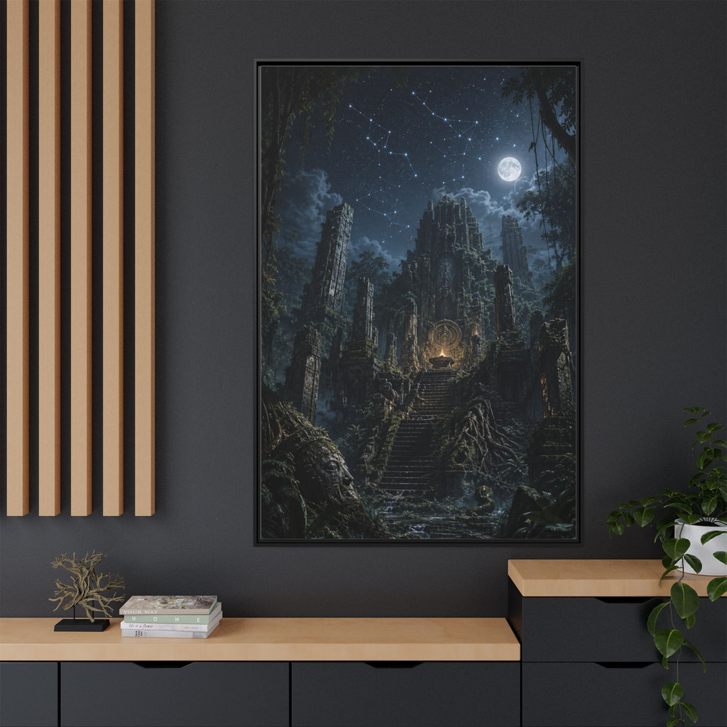 Framed Matte Canvas - Moonlit Ruins Fantasy Wall Art