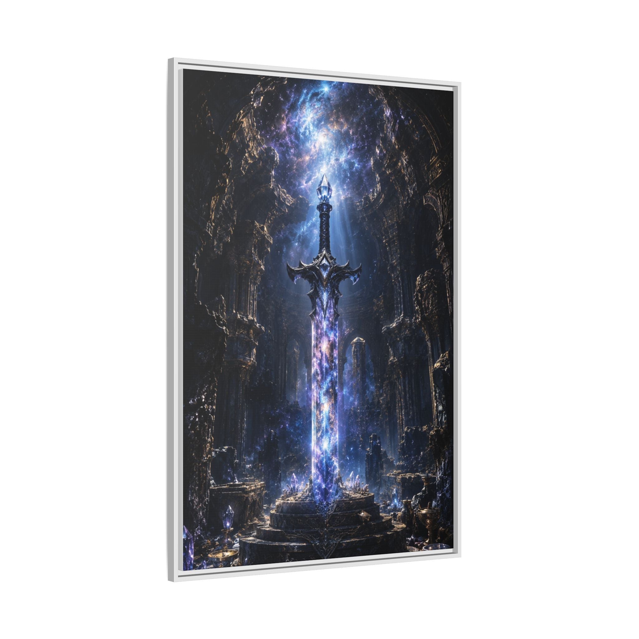Framed Fantasy Sword Canvas — Mystical Glowing Blade Wall Art