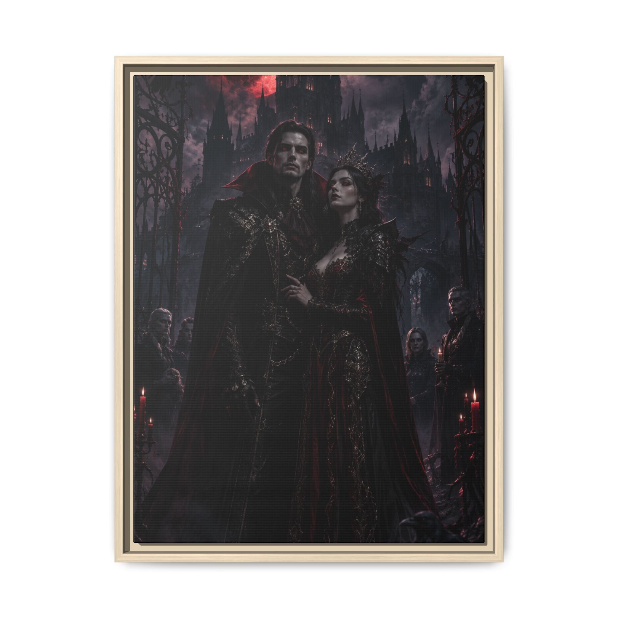 Vampire Couple Matte Fine Art Paper Print – Gothic Red Moon Wall Decor