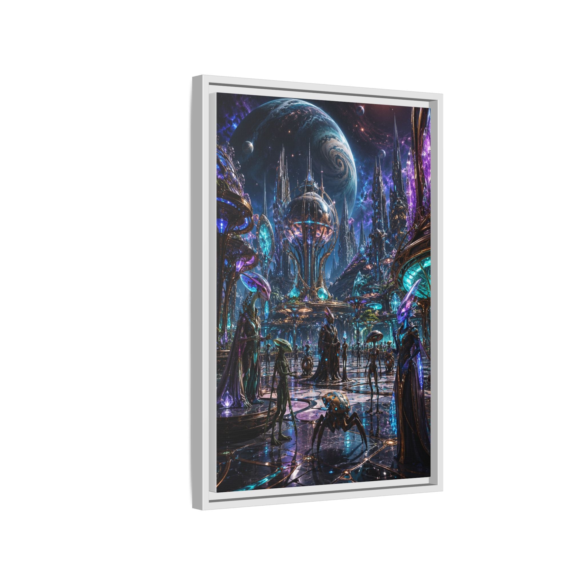 Framed Matte Canvas - Neon Sci‑Fi Cityscape Wall Art