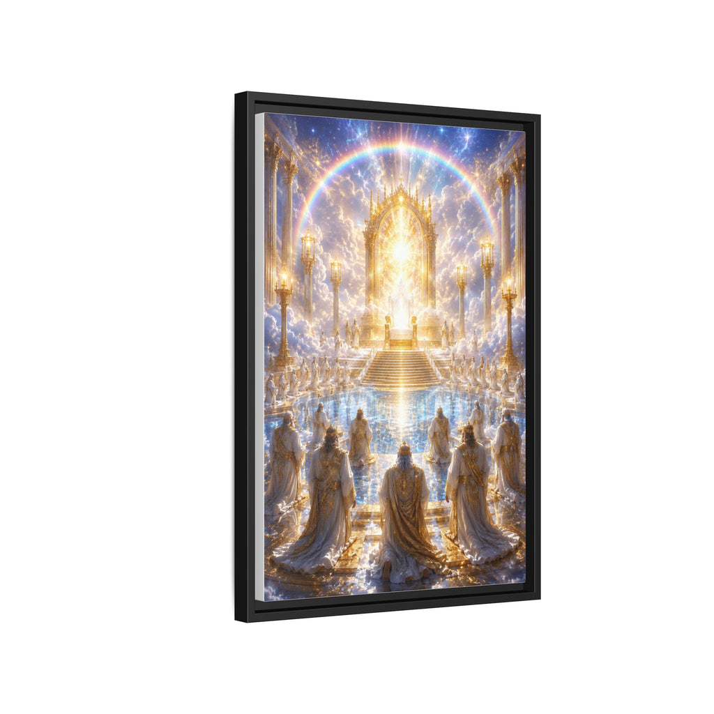 Heavenly Throne Room Matte Framed Canvas — Golden Angelic Realm Wall Art