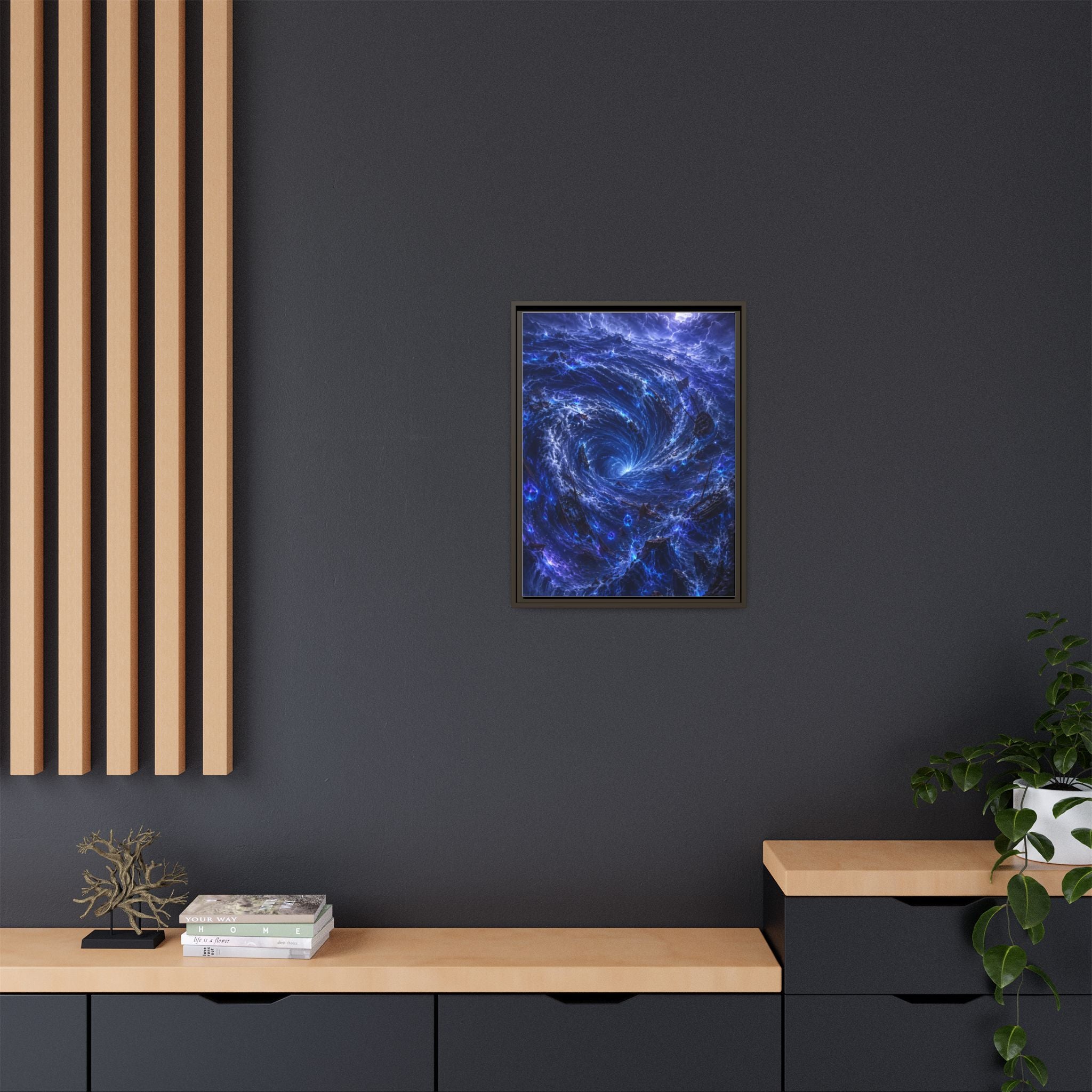 Framed Matte Canvas - Blue Cosmic Vortex Wall Art