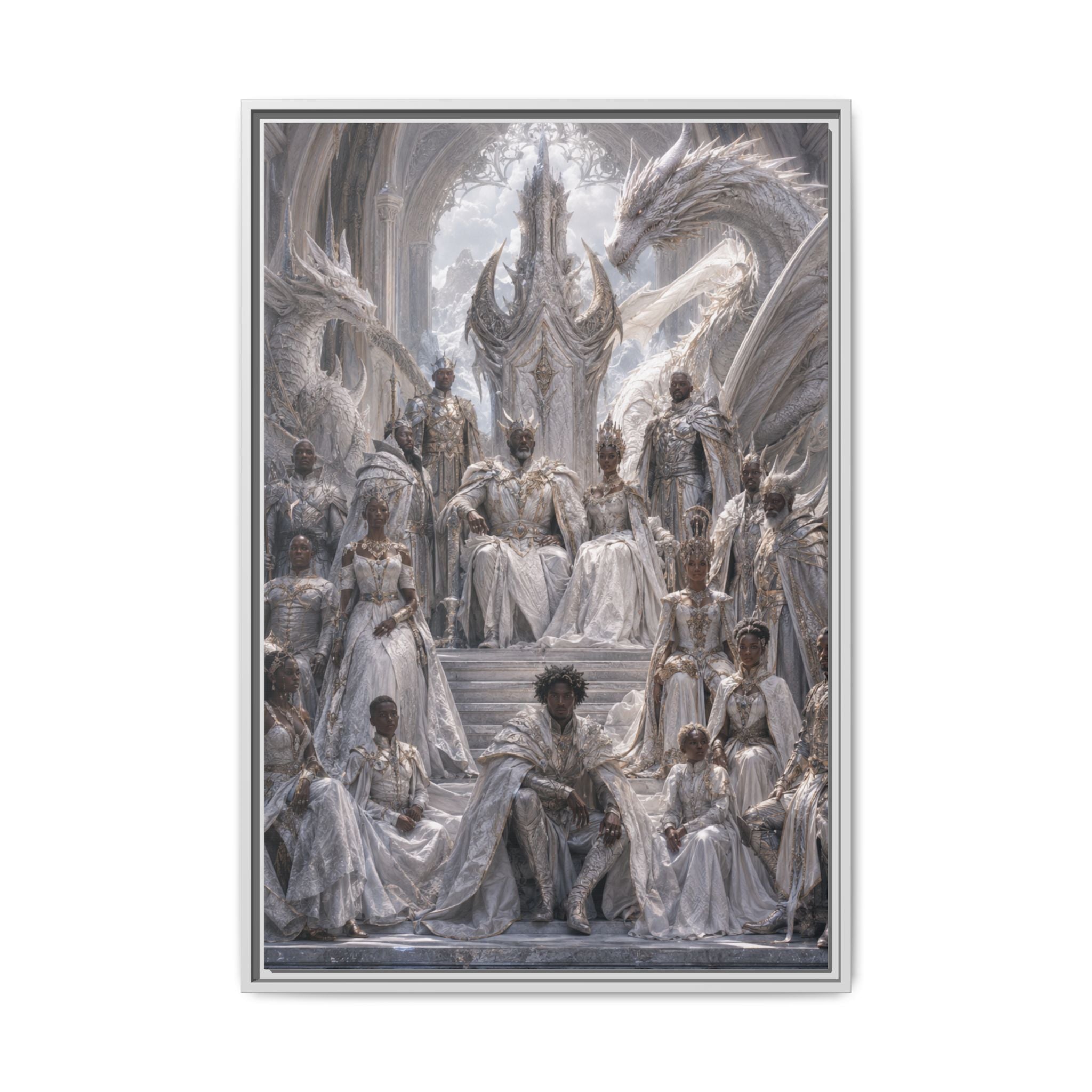 Framed Matte Canvas — Regal Dragon Court Fantasy Art Print