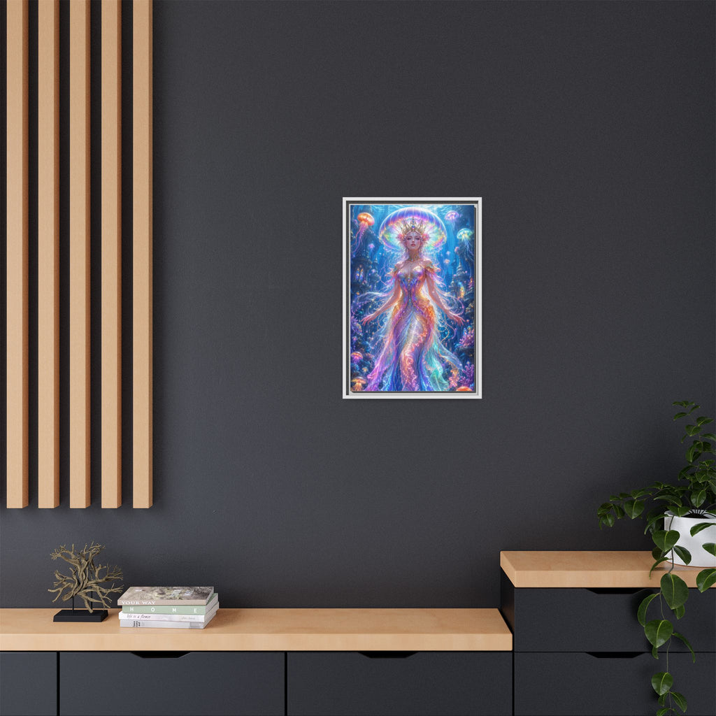 Jellyfish Queen Framed Canvas Art — Vibrant Mermaid Goddess Wall Print
