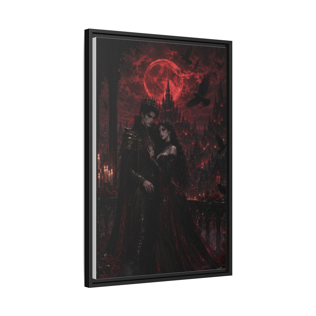 Vampire Lovers Matte Framed Canvas — Gothic Red Moon Wall Art