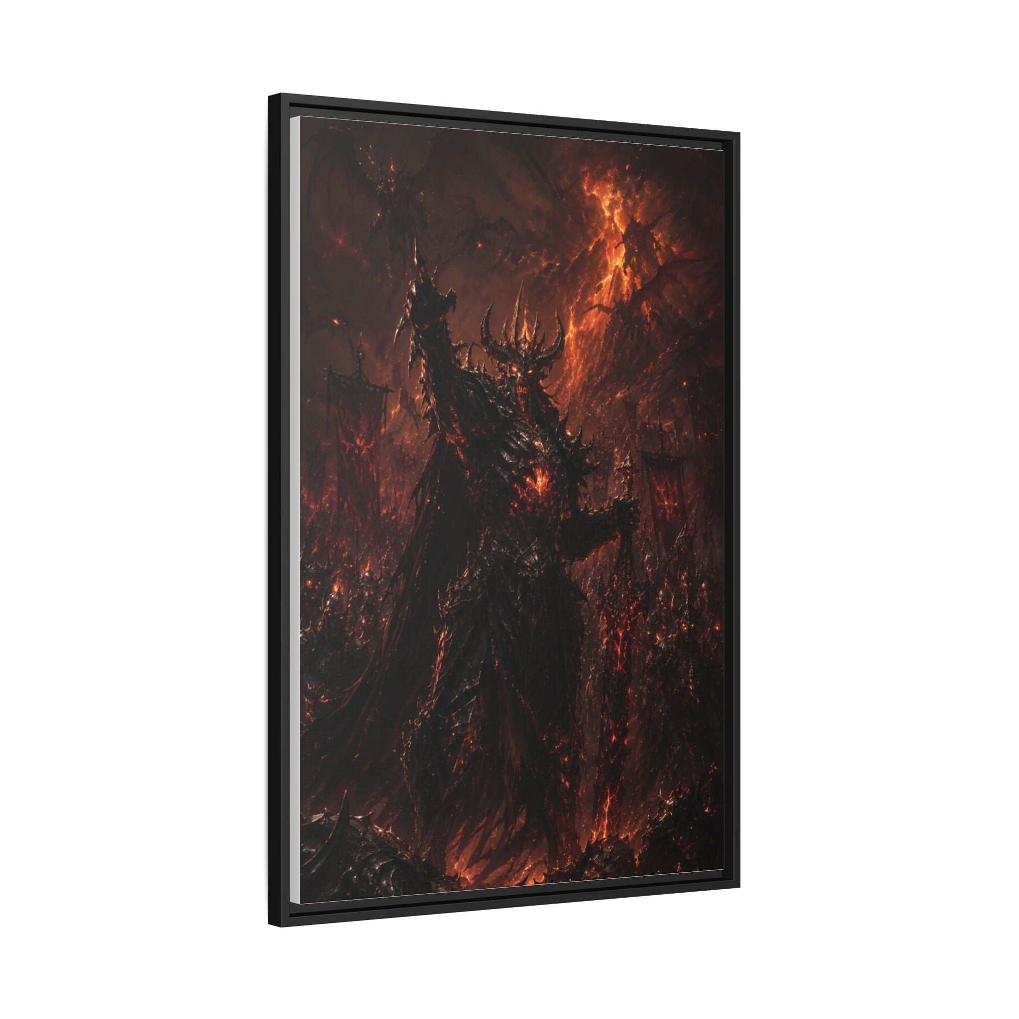 Framed Matte Canvas: Infernal Dark Lord Fantasy Wall Art