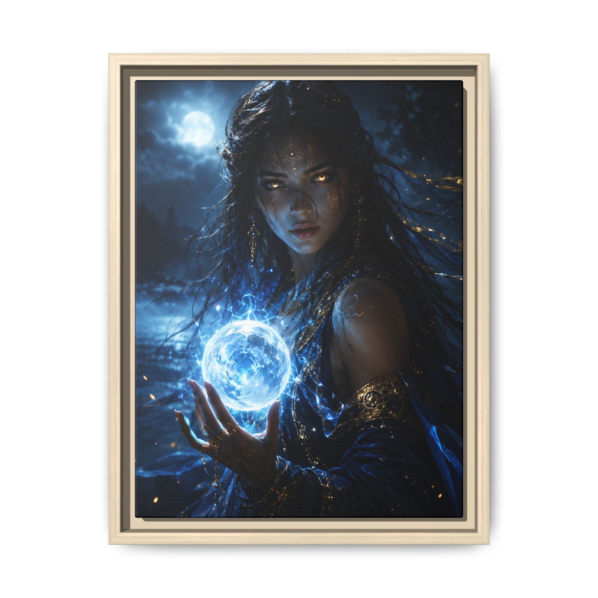 Fantasy Fine Art Paper Print — Moon Sorceress Holding Glowing Orb Fine Art Paper Print
