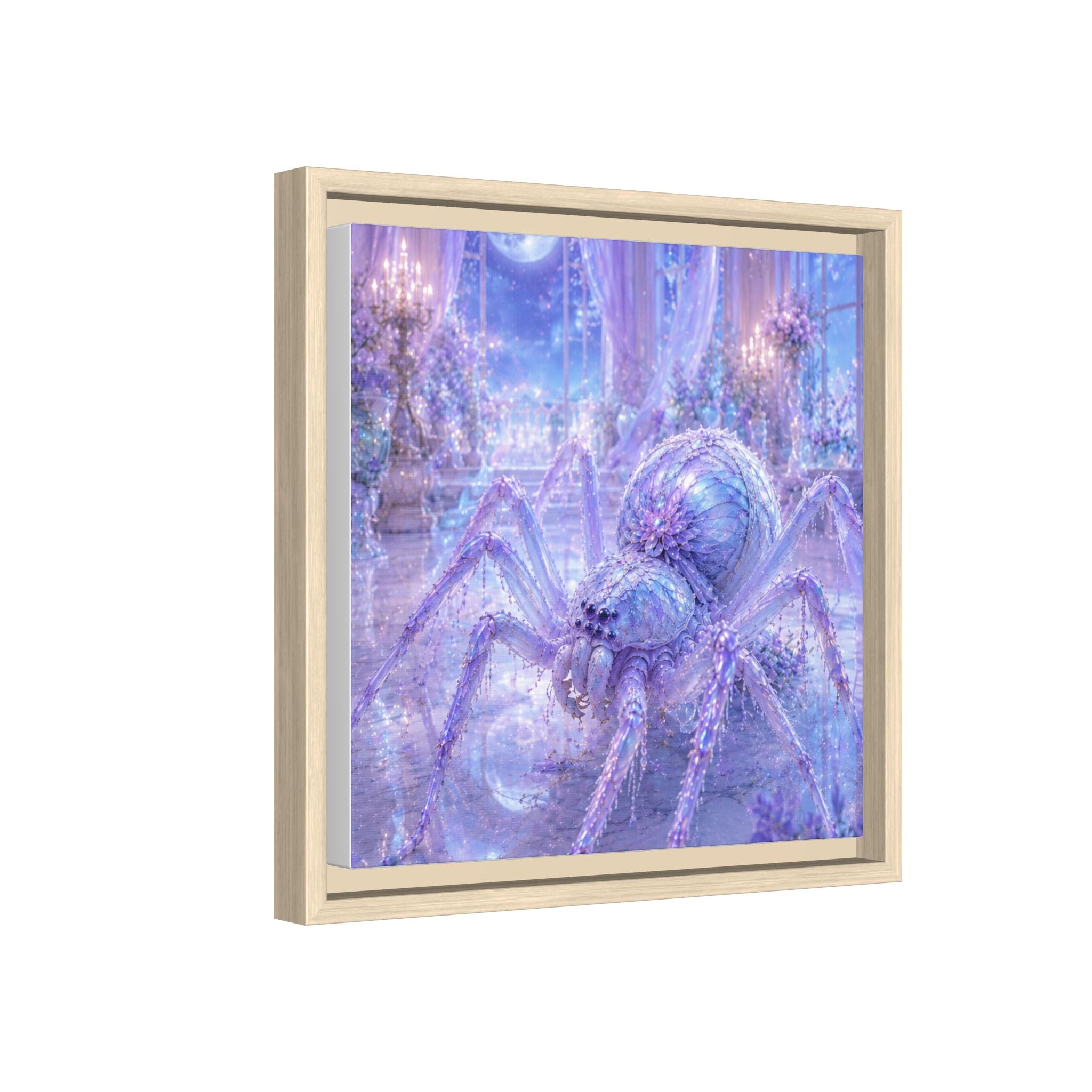 Moonlit Spider Fantasy Canvas Print — Lavender Enchanted Wall Art (Framed)