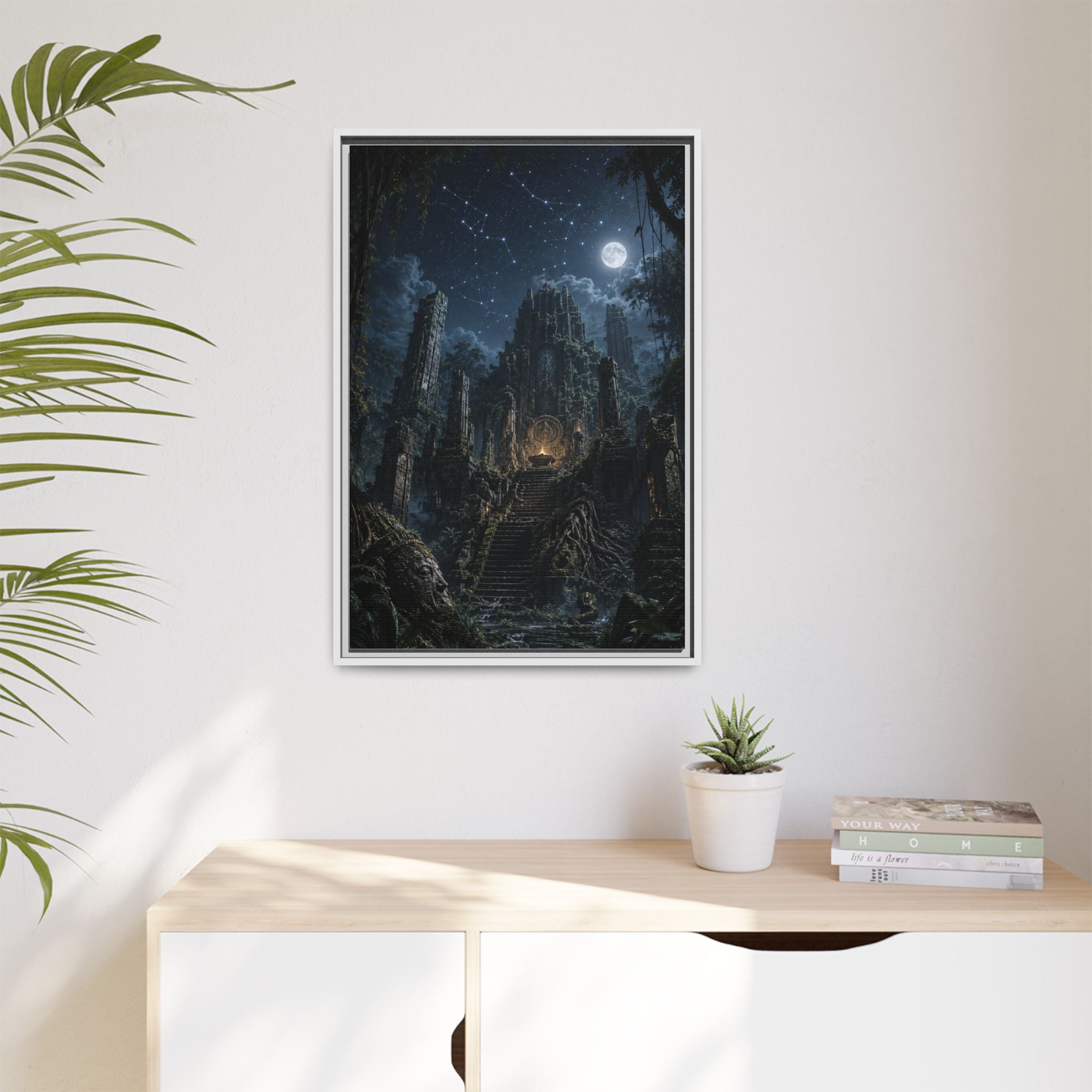 Framed Matte Canvas - Moonlit Ruins Fantasy Wall Art