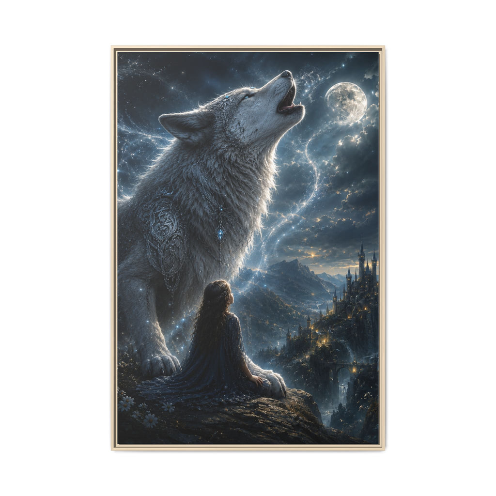 Howling Wolf Moon Matte Canvas Print — Framed Fantasy Wall Art