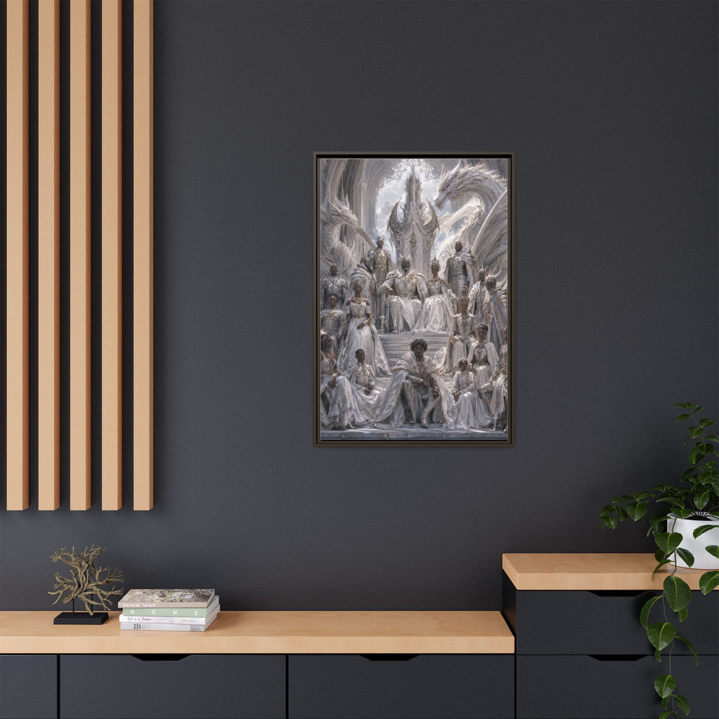 Framed Matte Canvas — Regal Dragon Court Fantasy Art Print