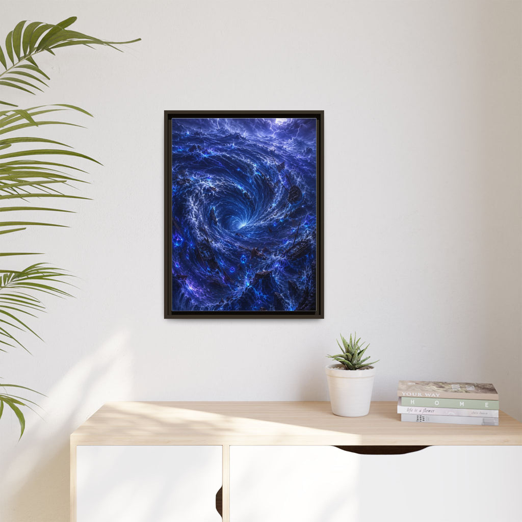 Framed Matte Canvas - Blue Cosmic Vortex Wall Art