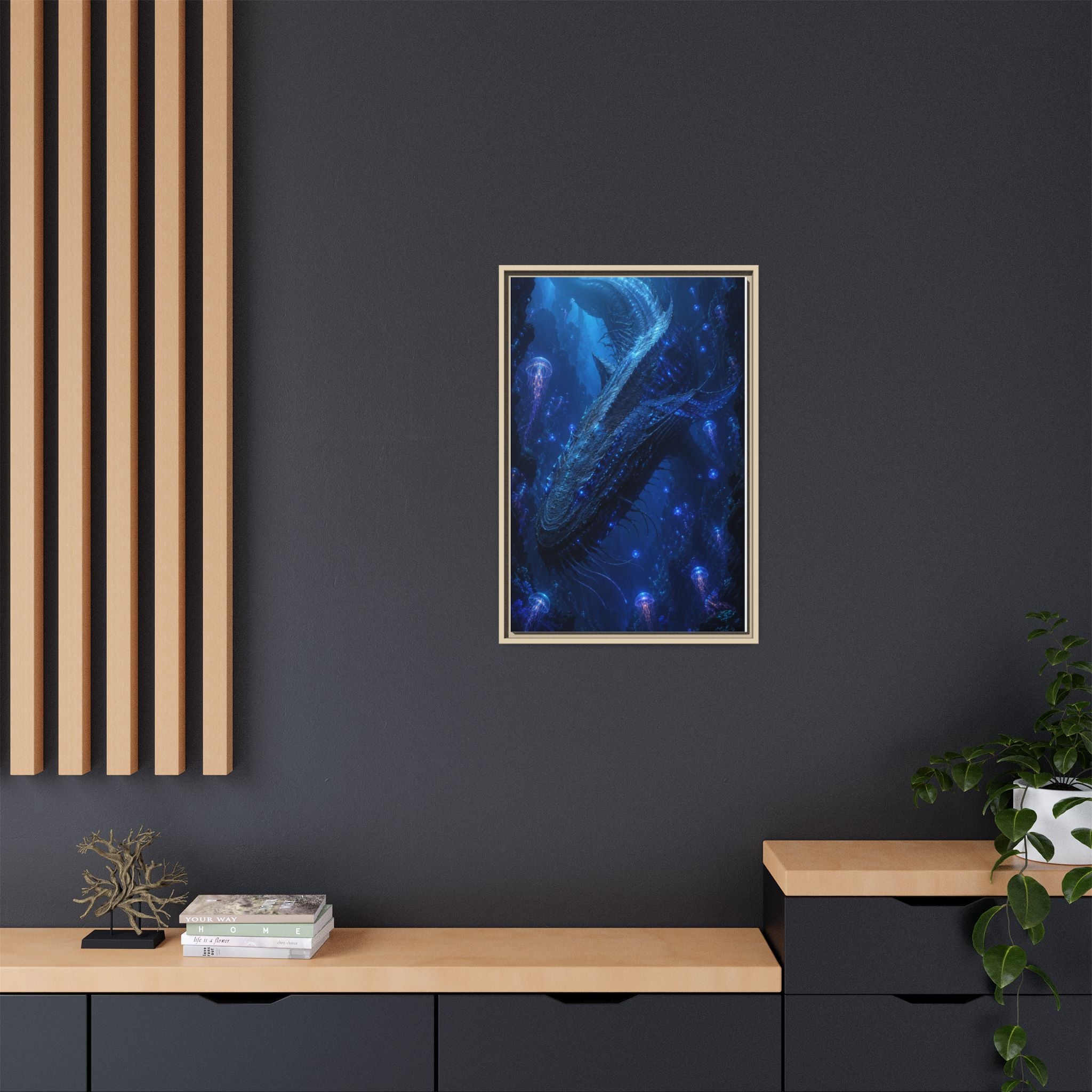 Framed Matte Canvas Art - Deep Sea Leviathan Fantasy Print