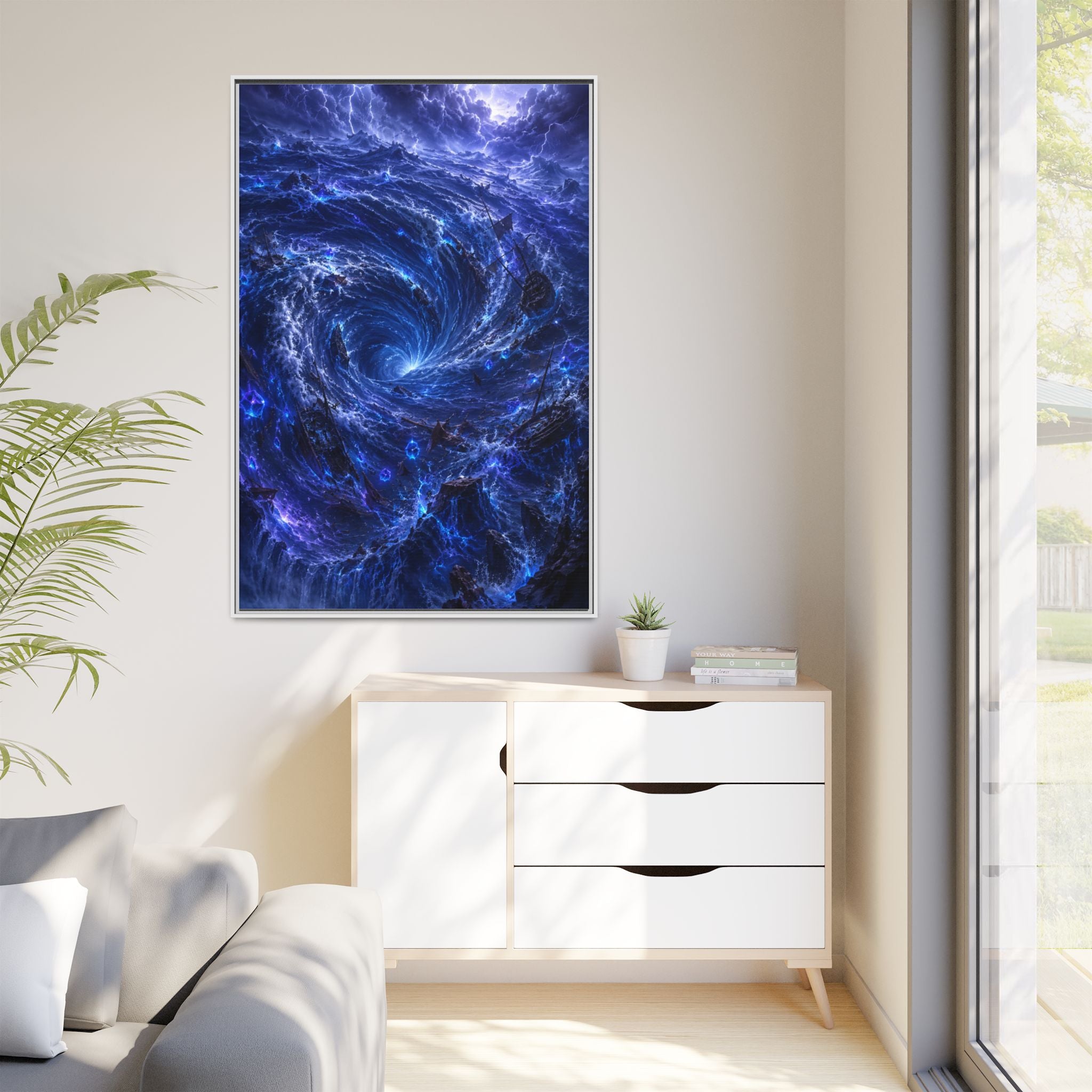 Framed Matte Canvas - Blue Cosmic Vortex Wall Art