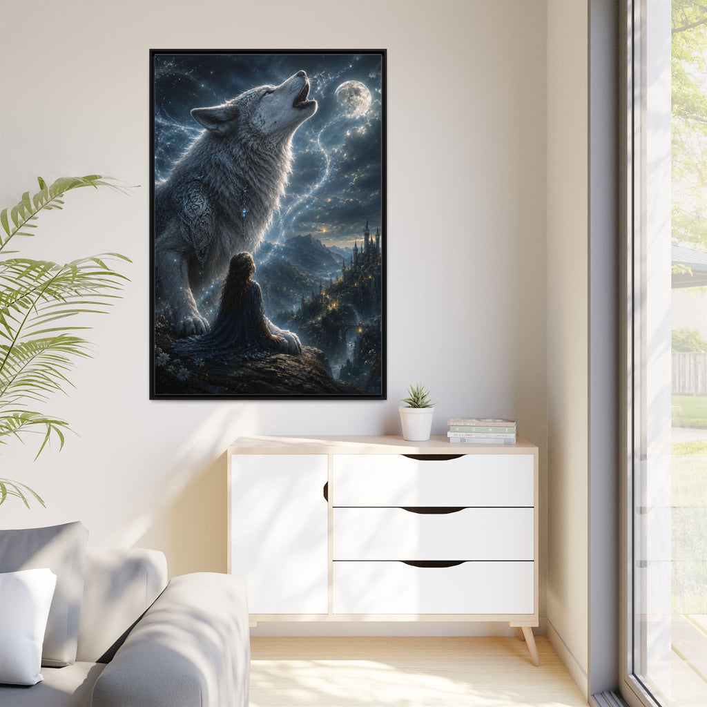Howling Wolf Moon Matte Canvas Print — Framed Fantasy Wall Art