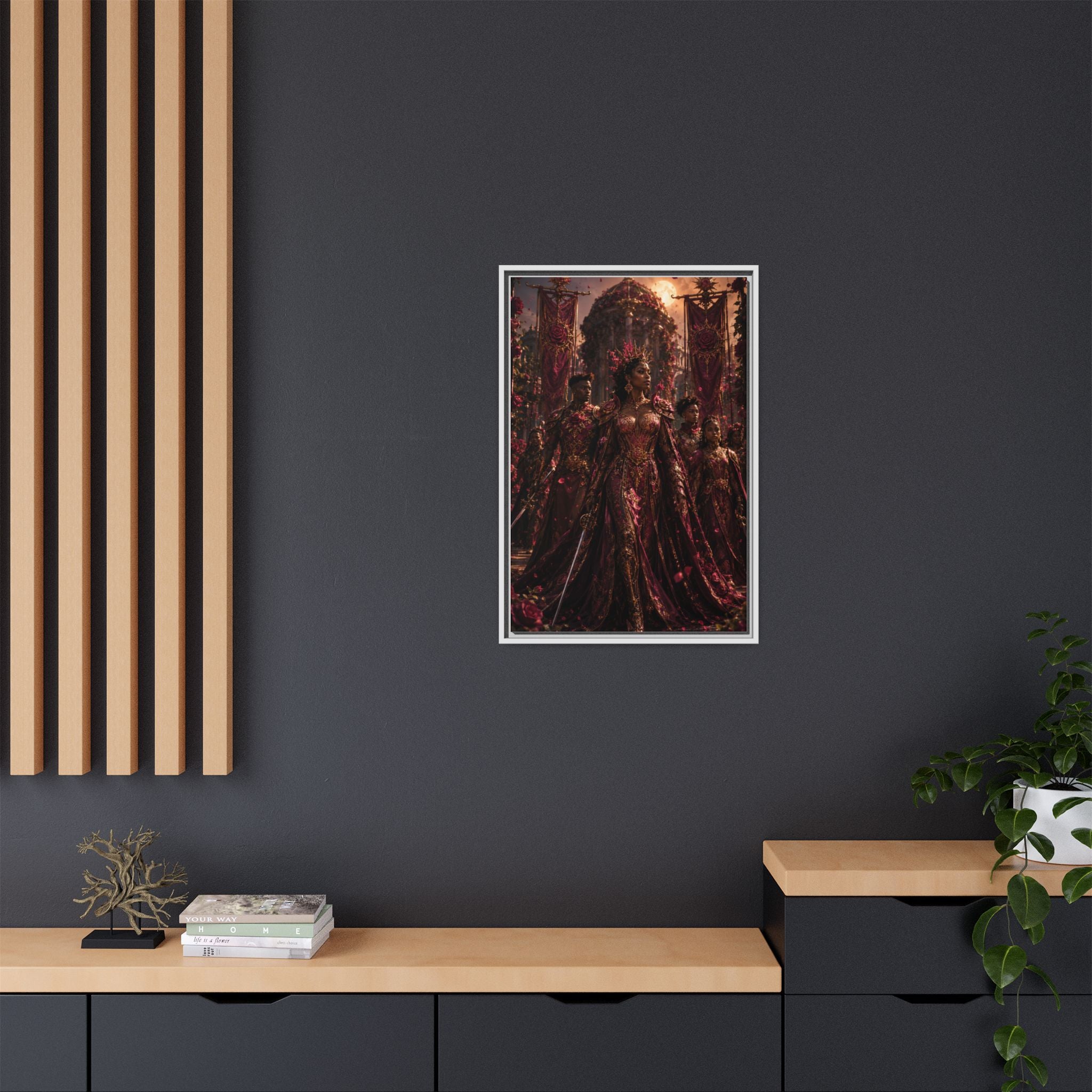 Framed Matte Canvas Art — Regal Fantasy Queen Portrait