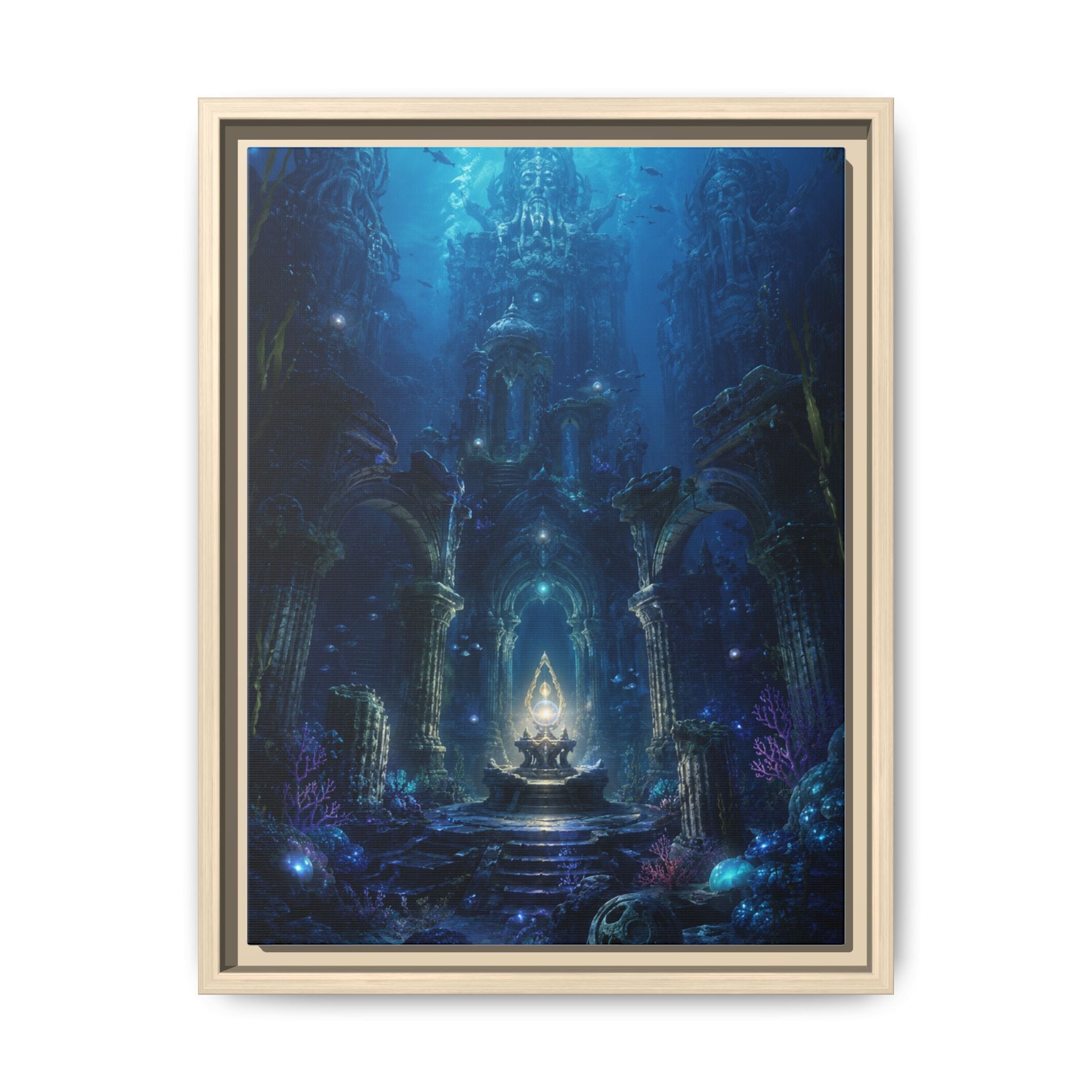 Framed Matte Canvas - Enchanted Underwater Temple Fantasy Art